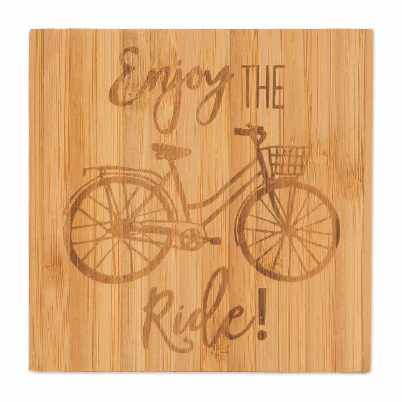 Brownlow Gifts Set of 4 Bamboo Drink Coasters, Enjoy The Ride, Bicycle Enjoy The Ride