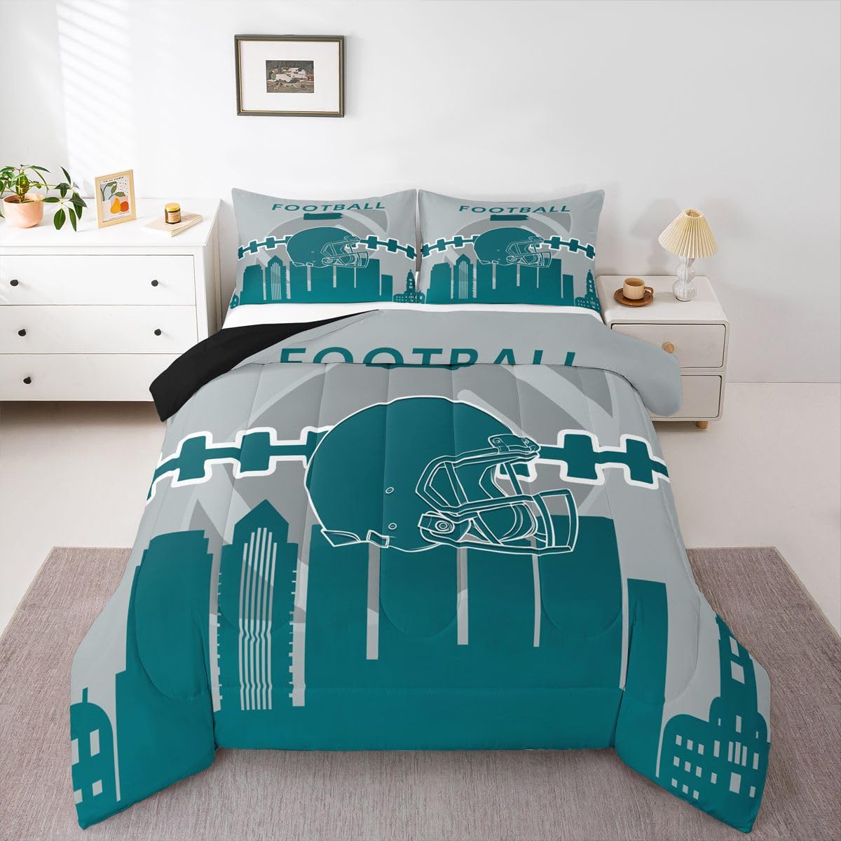 Erosebridal Sports Comforter for Boys,Football Bedding Set Twin Size,Football Players Comforter Sets,Sports Ball Game Duvet Insert with 1 Pillowcase