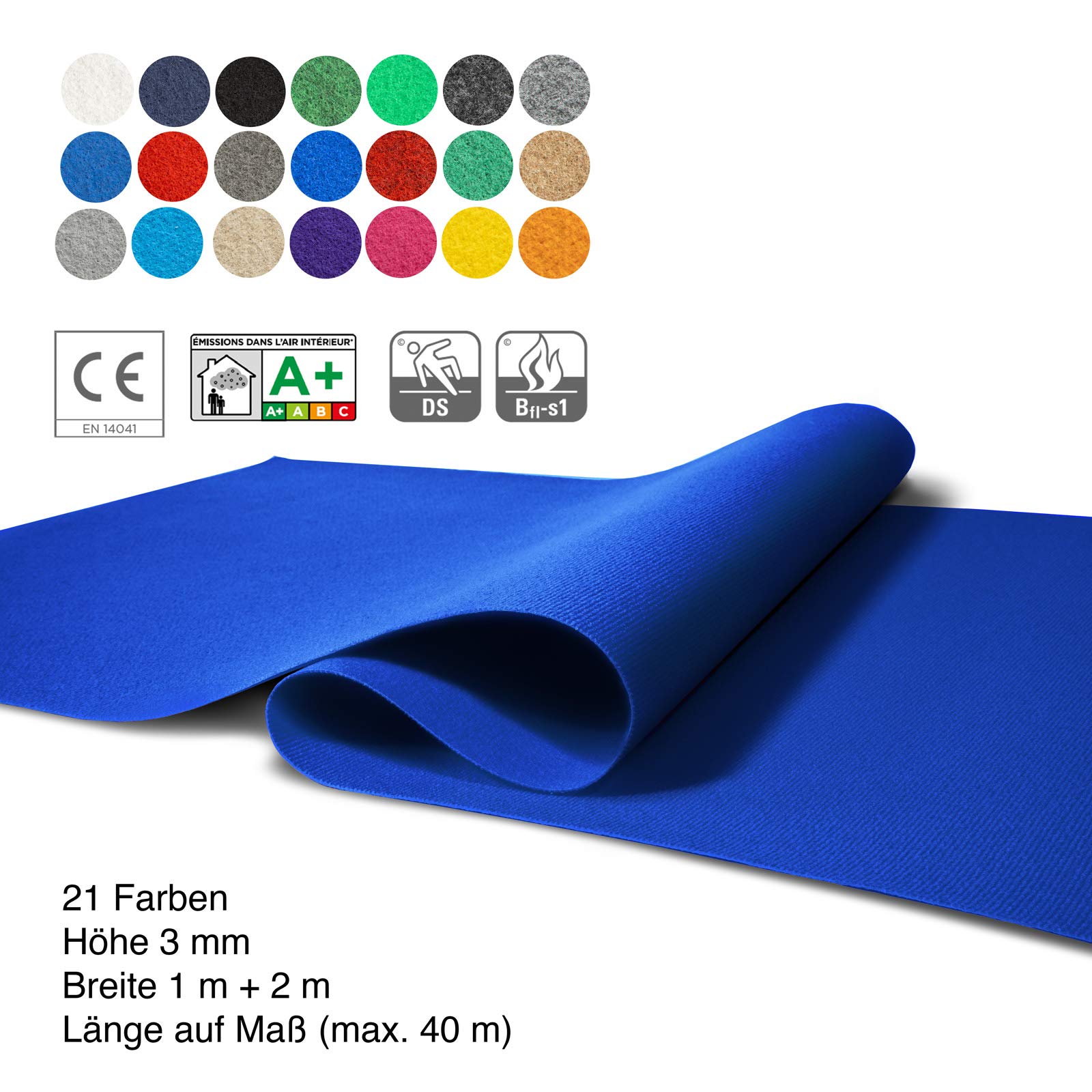casa pura | Hollywood | Tapis de Mariage, Cérémonie et Événement | Jusqu'à 40 m de Longueur | Feutre aiguilleté | Protection Anti Incendie, antidérapant | Bleu Royal, 2 m x 5 m