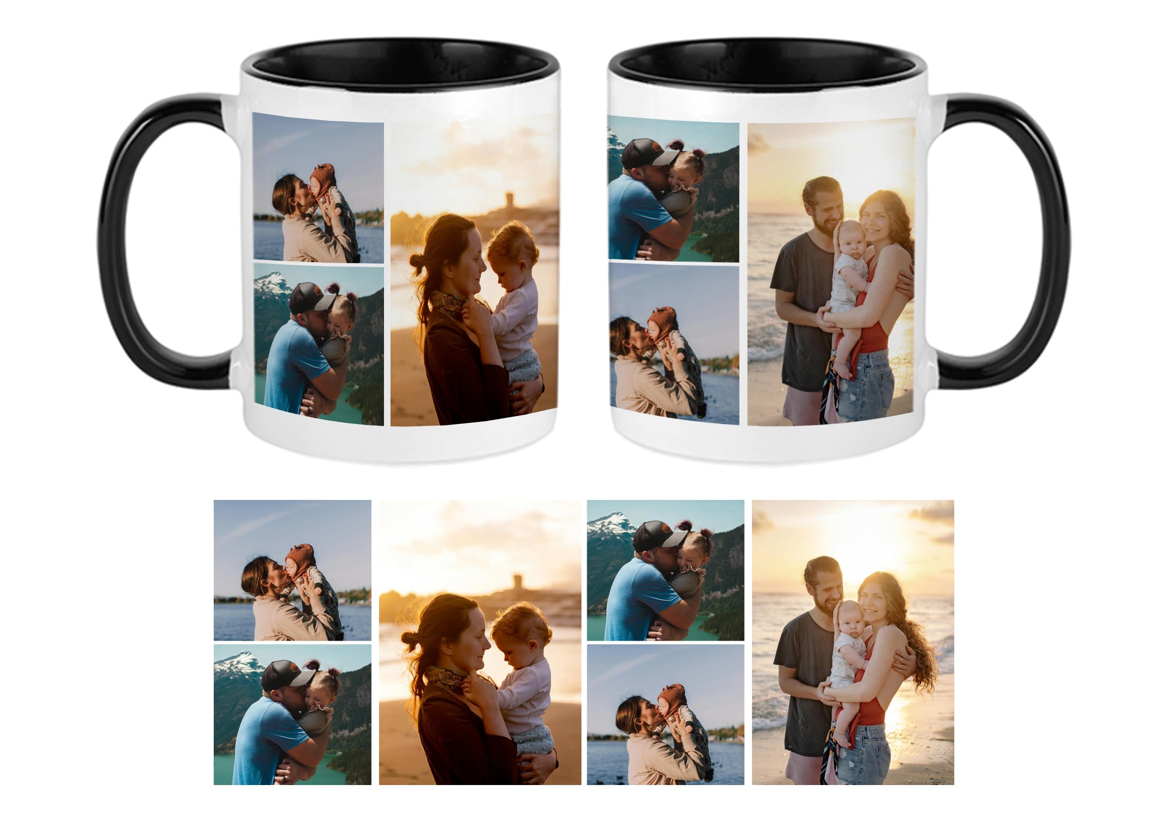 Personalised with Multi Photo Collage Mug Memorable Gift for Family,Friends,Birthday,Any Occasion Coffee Tea 11oz Inside Coloured Ceramic Mug. (6 Photo, Black)