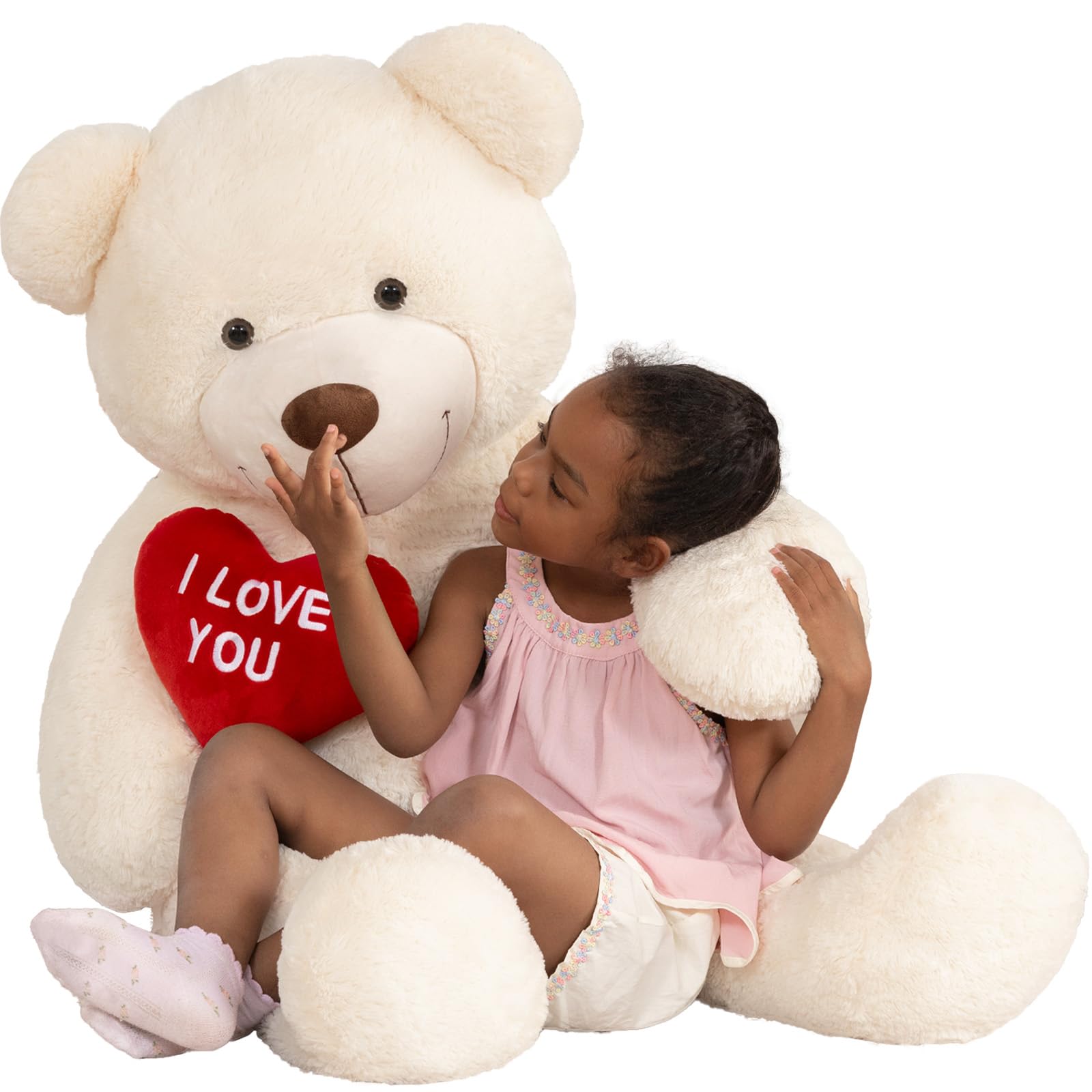 MaoGoLan Giant Teddy Bear 52"- I Love You Red Heart Big White Bear Stuffed Animal - Large Valentines Teddy Bear for Girlfriend,Boyfriend,Wife,Lover - Anniversary, Birthday,Long Distance