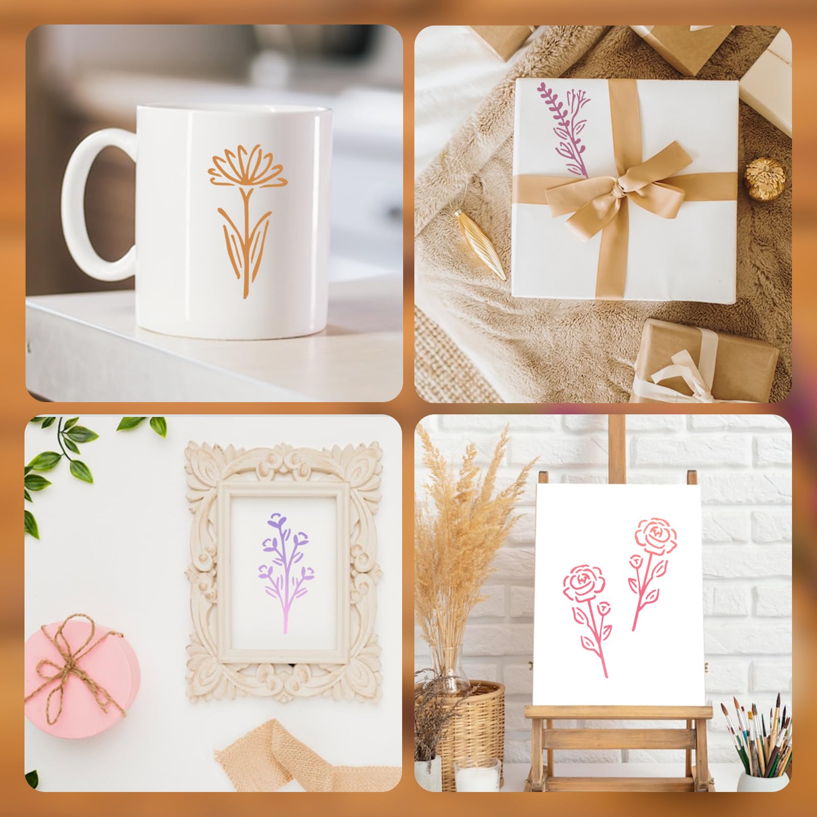 50PCS Botanical Flower Stencils – Reusable Small Wildflower Floral Vine Art Templates For Painting On Wood, Cards, Furniture Walls DIY Projects - View #2