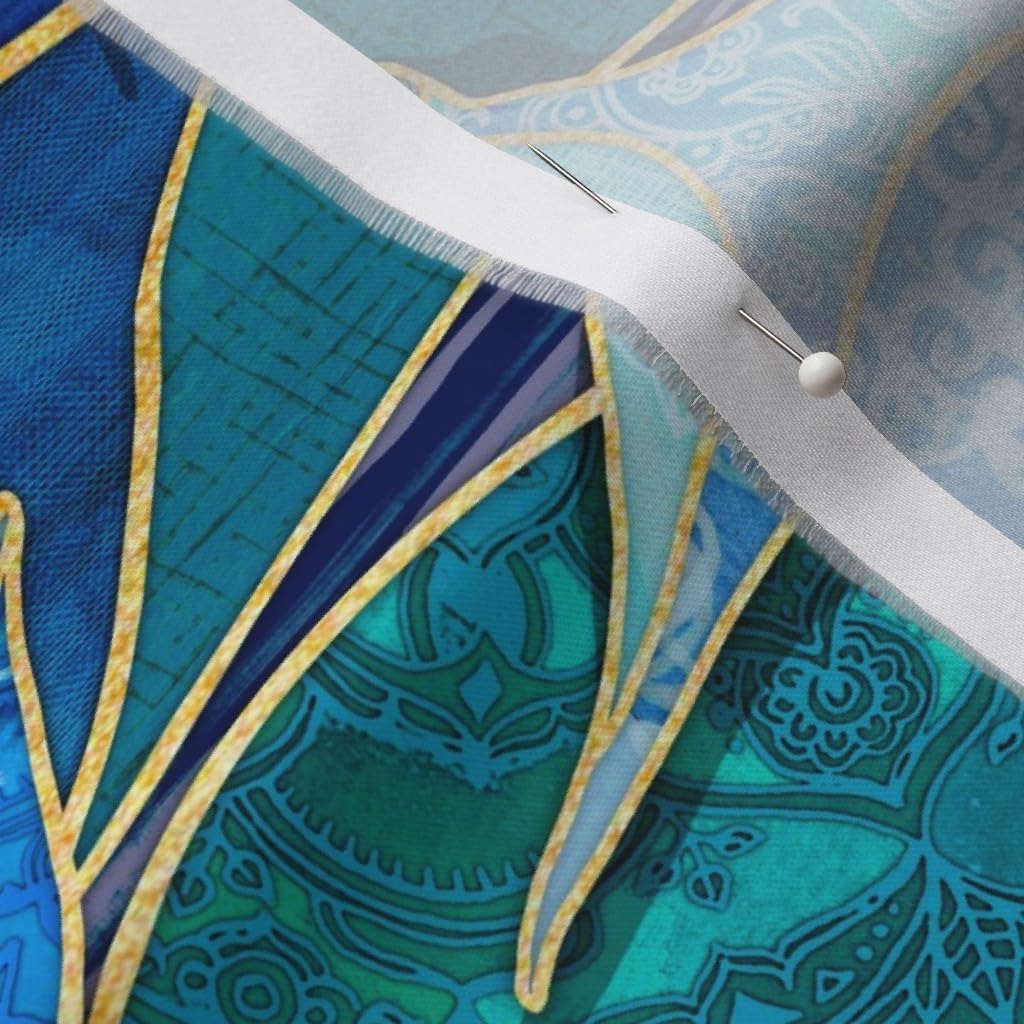 Spoonflower Fabric - Sea Creatures Manta Ray Ocean Life Turquoise Blue Golden Yellow Teal Printed on Organic Cotton Sateen Fabric by The Yard - Sewing Quilting Apparel Home Decor
