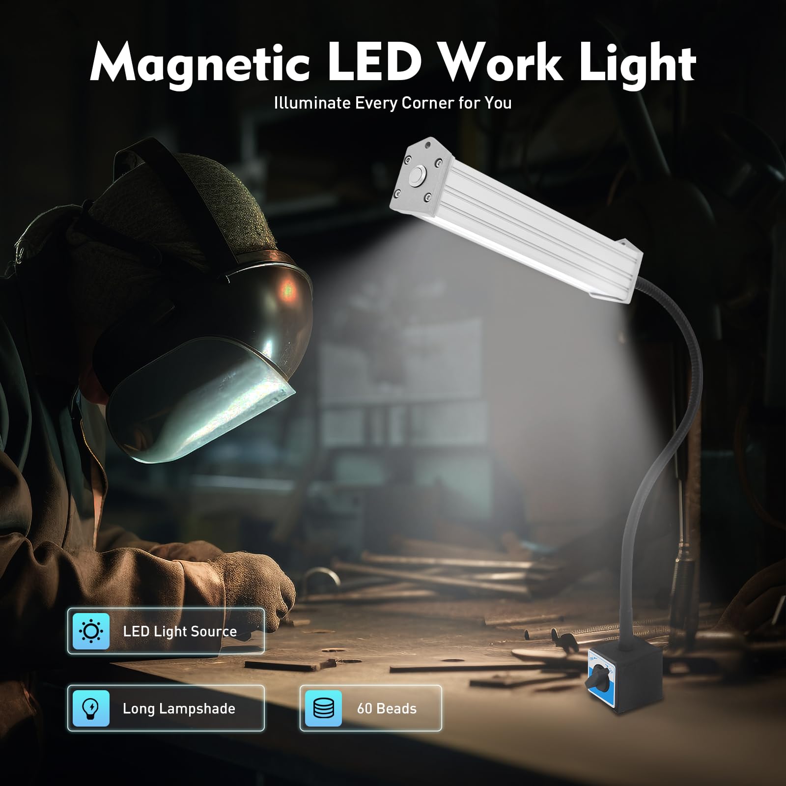 Lampe LED pour tour de tour, 10 W, Lampe Baladeuse Magnétique, 60 LED, Lampe de Travail CNC, pour Établi Industriel CNC, Artisanat