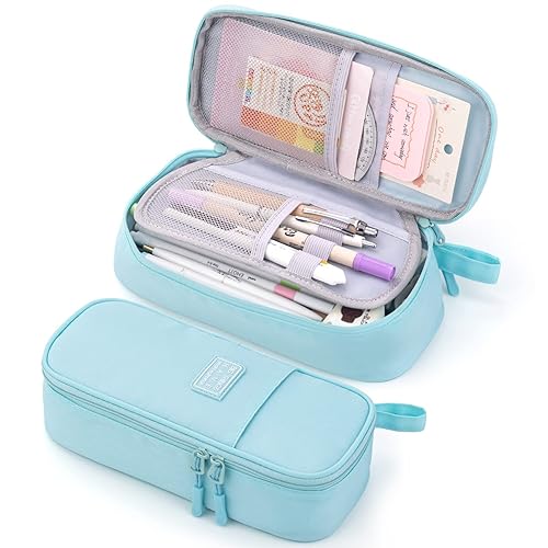 CICIMELON Durable Pencil Case Big Storage Pen Pouch Bag for School Supplies Office College Teen Adults, Light Blue