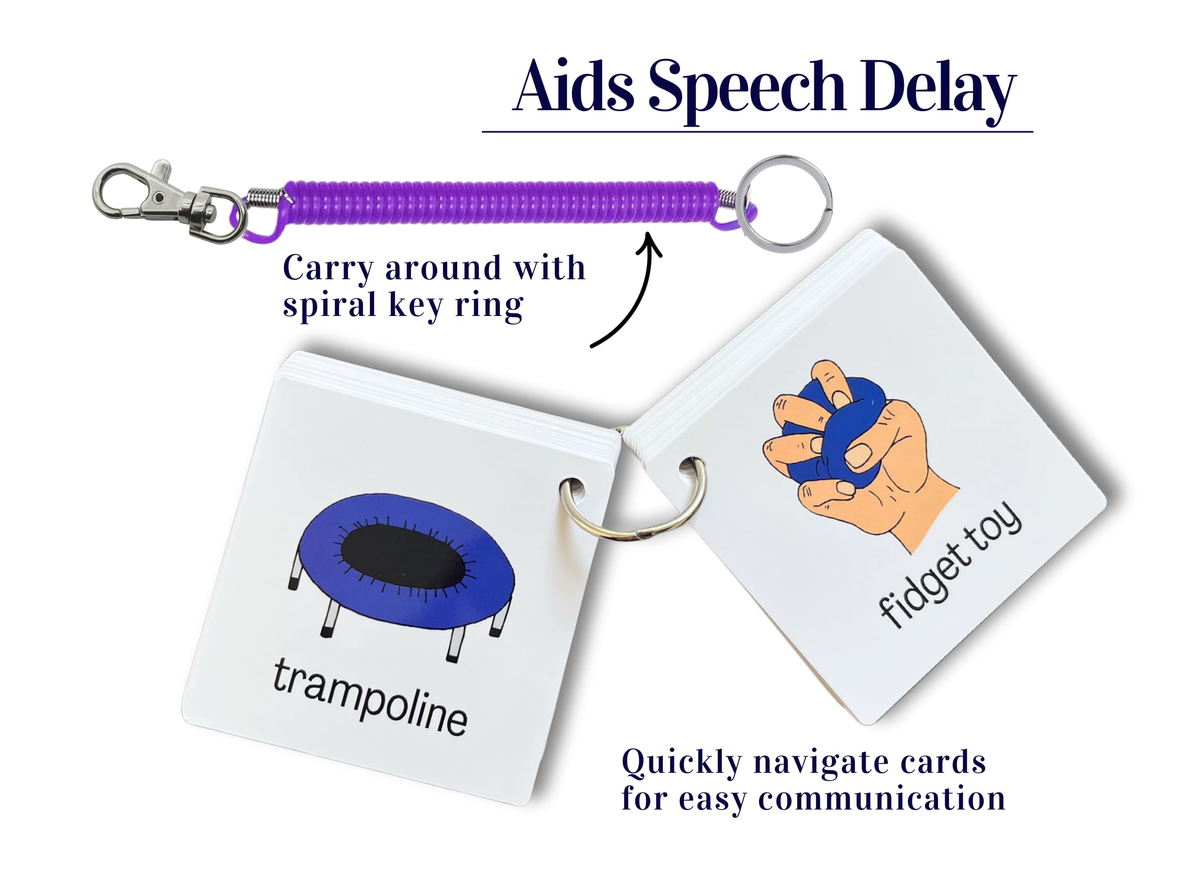 Communication Aid Cards for Non-Verbal Children, Autism Spectrum, Speech Delay, 25 Double-Sided Cards with Retractable Key Ring - Image 3