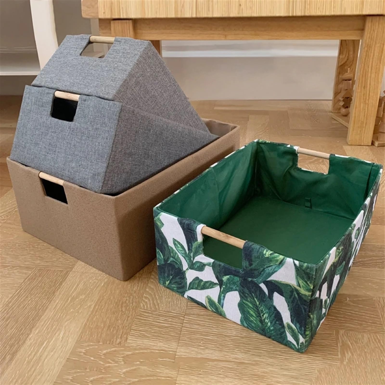 Caja de almacenamiento plegable Caja de almacenamiento de escritorio plegable, cesta de almacenamiento de ropa interior con asa, organizador de, decoración del hogar(Khaki,34X23 X13cm)