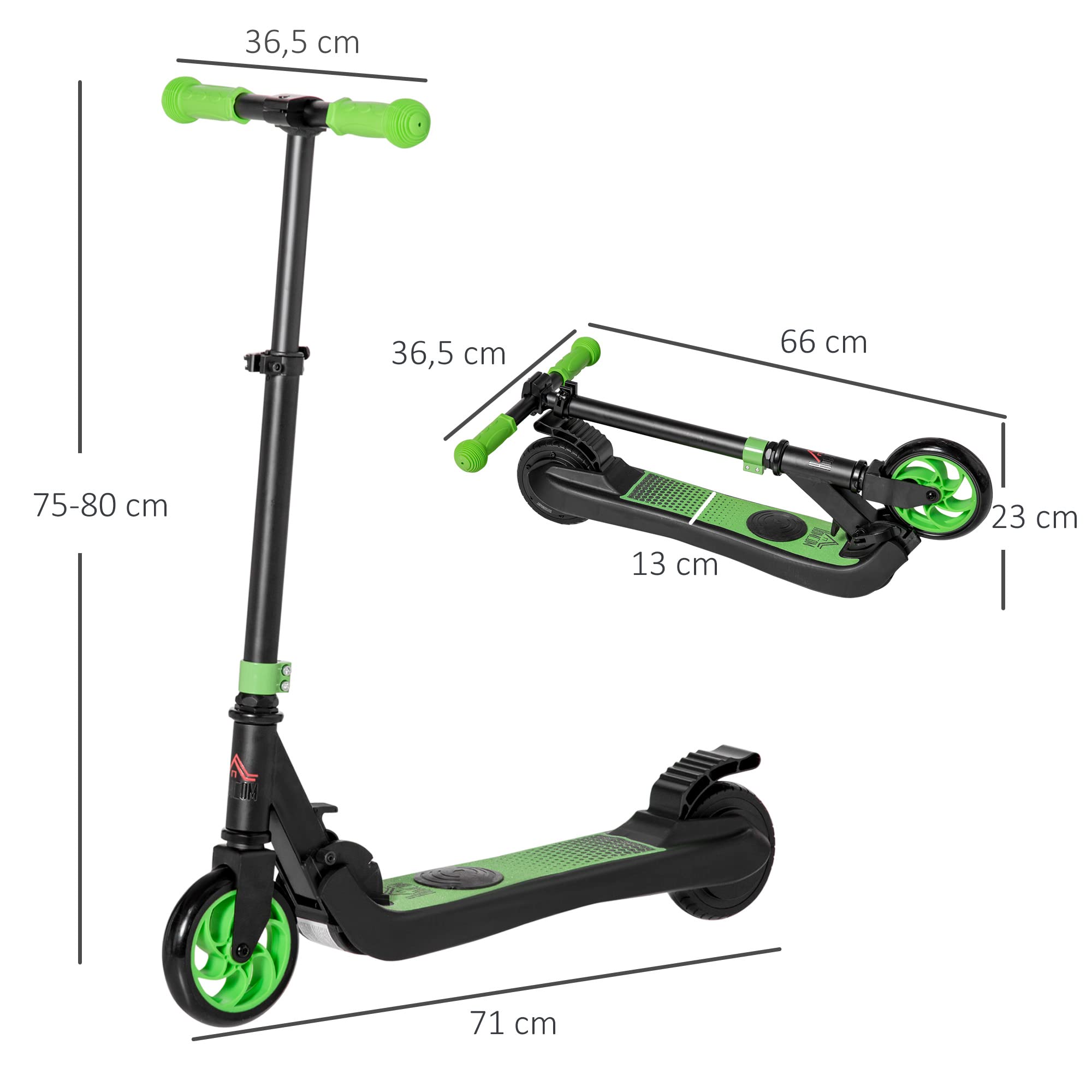 HOMCOM E-skuter elektryczny 120 W silnik 6 km maks. zasięg 8 km/h elektryczny Obciążenie do 50 kg, e- dla osób w wieku 6+ zielony+biały
