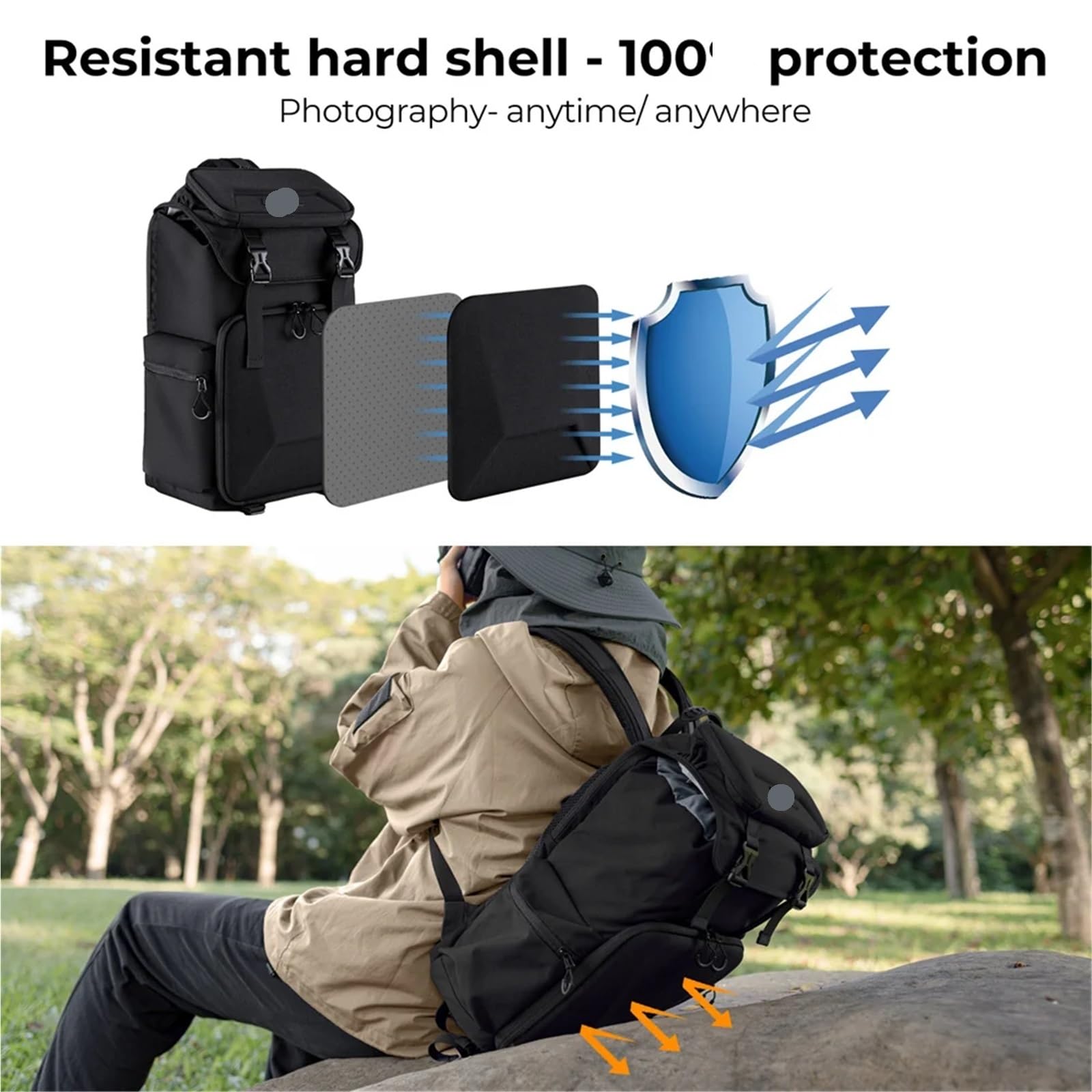 Bolsa para Cámara Mochila Bolsa 25L 15.6" Cámara Compartimento for computadora portátil DSLR/SLR Estuche for cámara sin Espejo(Black)