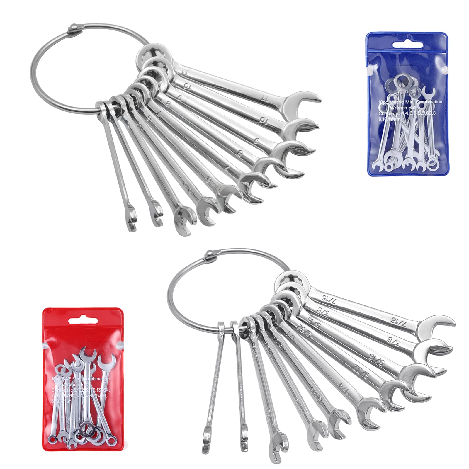Lot De 10 Mini Clés à Molette Anti-explosion – Type Métrique (bleu) Et Britannique (rouge) – Acier à Outils, Pour Petits Bricolages