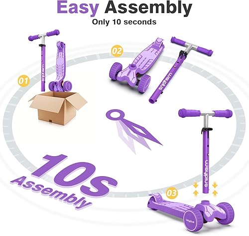 Miniatura 6 de WAYPLUS Patinete de 3 ruedas para niños de 3 años en adelante, cubierta extra gruesa de 0.98 pulgadas y ruedas iluminadas para niños de 3 a 5 años,