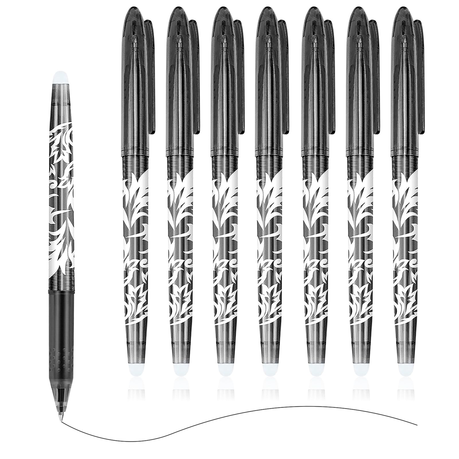 Set 8 Penne Cancellabili Nere A Punta Fine 0.5 Mm Con Gomma In Testa - Inchiostro Gel Cancellabile - Ideali Per Scuola, Ufficio E Disegno - 2