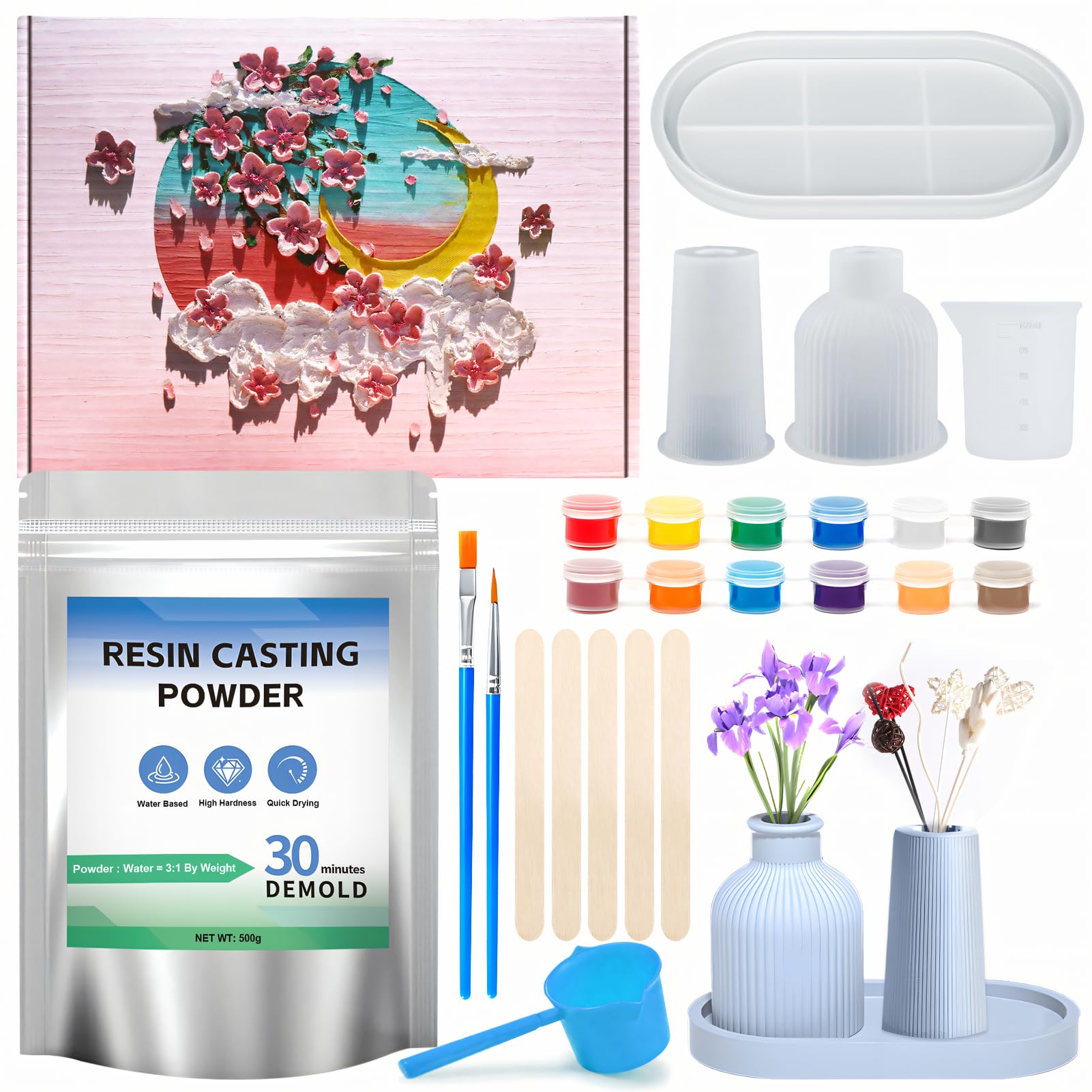 Ganbaro Yeso de fundición, kit de fundición a mano, kit de fundición, moldes de silicona para manualidades, polvo de yeso, polvo de fundición para manualidades, arte en el hogar