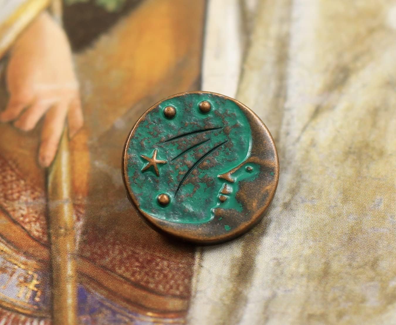 Bezelry 12 Pieces Starry Night Man in the Moon Metal Shank Buttons. 20mm (3/4 inch) (Copper Green)