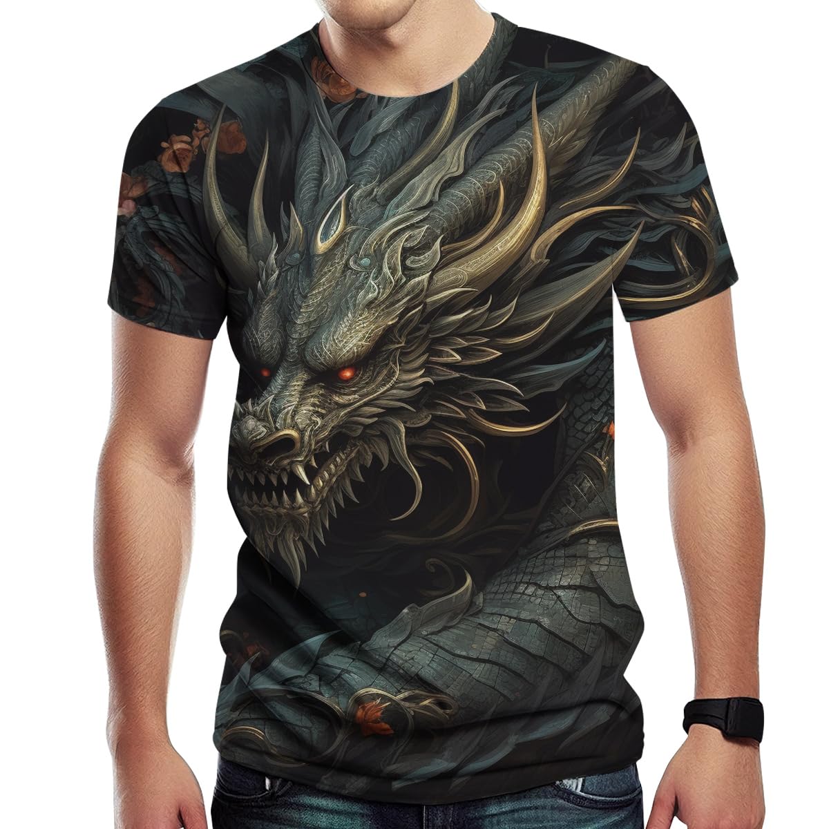 Girren Dragon Graphic T-Shirt for Men Novelty 3D Printed Short Sleeve Shirt Fashion Tee Top