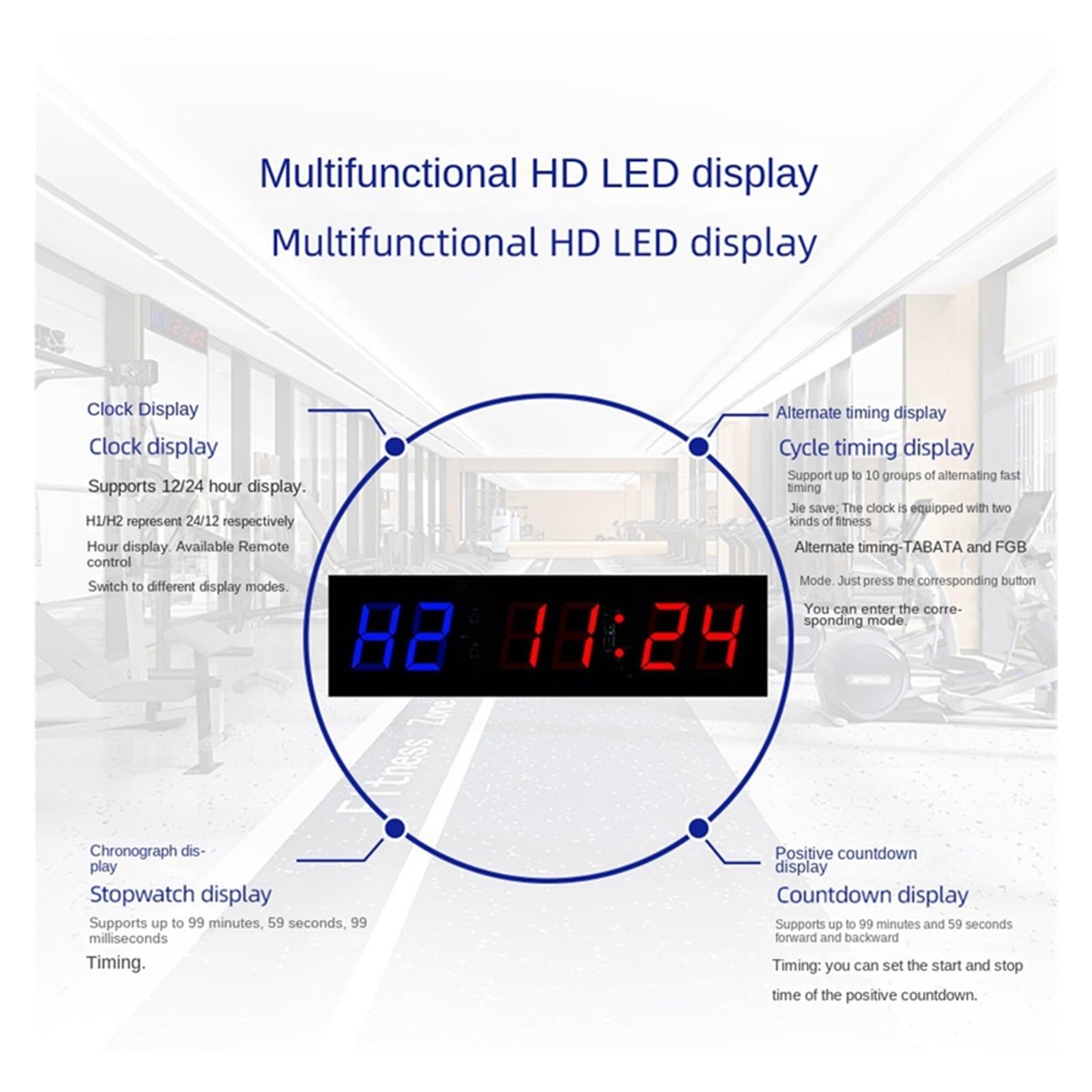 Minuteur de Gym, Minuterie de Gymnastique à 6 Chiffres 1.5 Pouces, minuterie d'intervalle LED, Compte rebours numérique, Horloge Murale, Fitness for Salle Sport Domicile