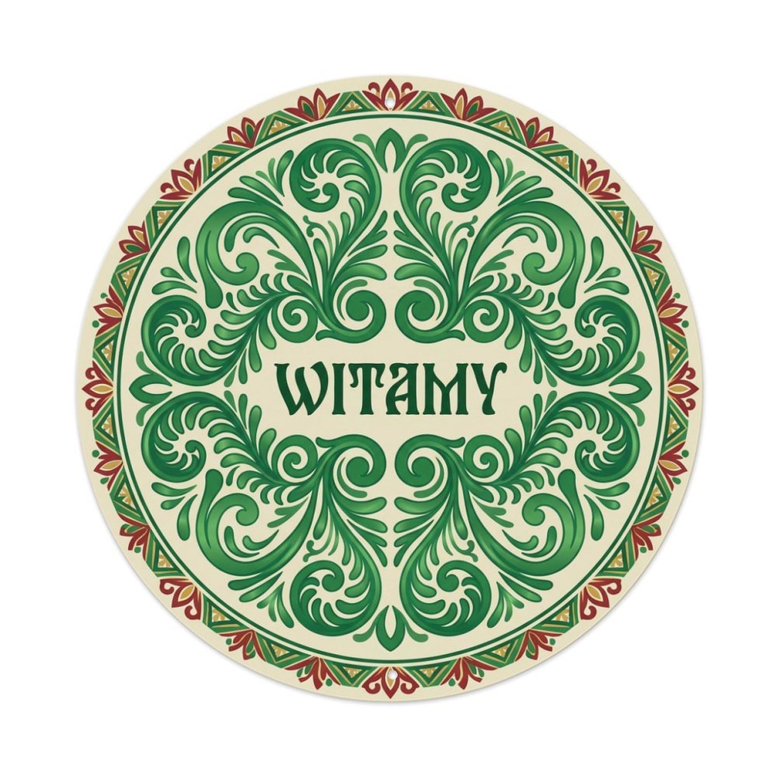 Fyrn Style Metal Tin Sign Vintage Polish Folk Art Witamy Welcome Satin Fern