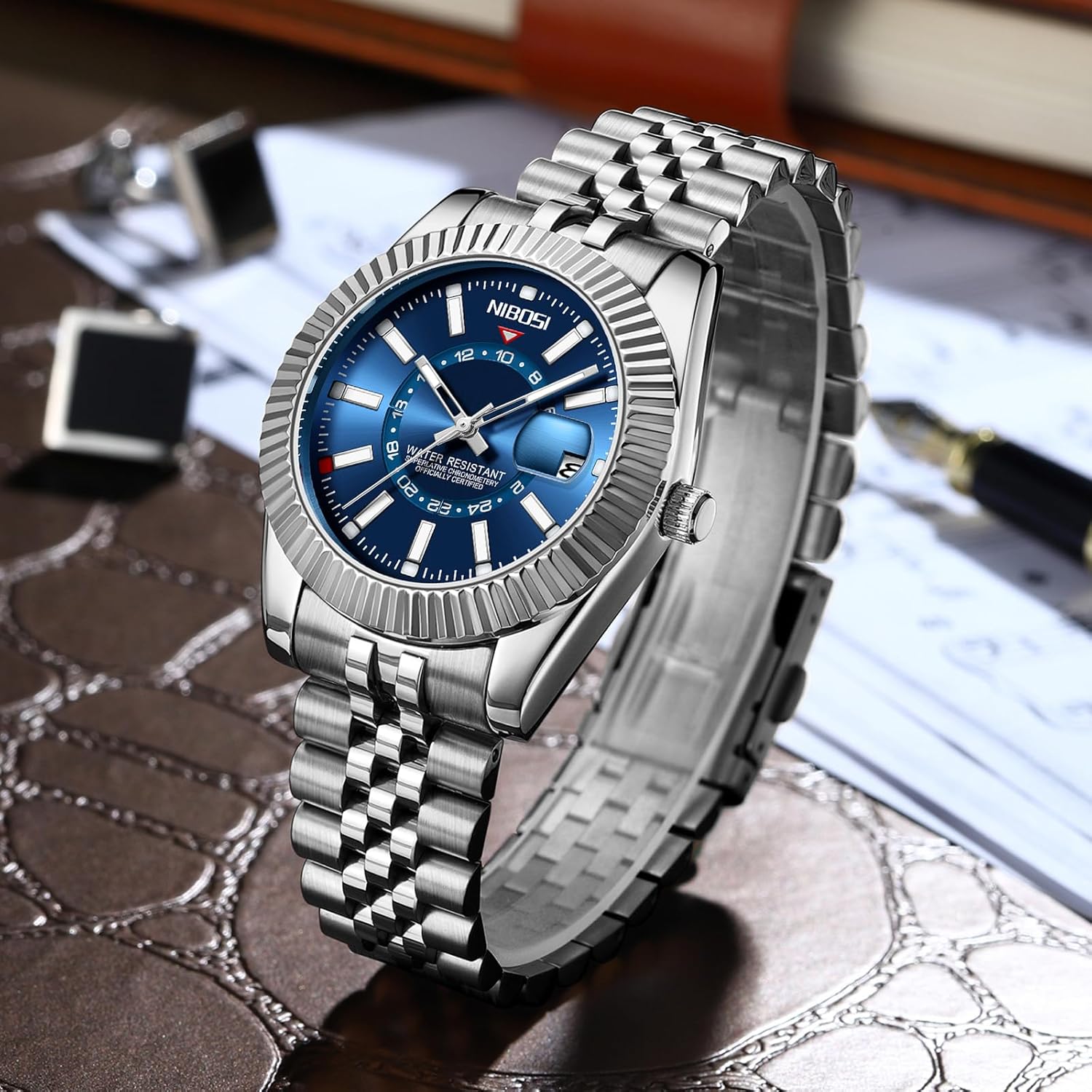 NIBOSI Watches for Men Analog Quartz Stainless Steel Dial with Date Waterproof Business Classic Luxury Dress Mens Wrist Watches - Image 4
