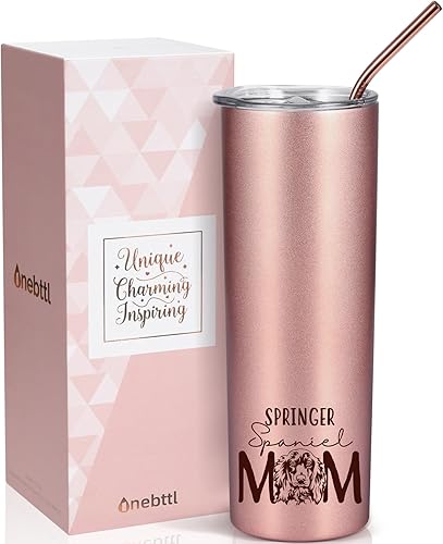 Onebttl Springer Spaniel - Regalos para mujer, vaso aislado de oro rosa de 20 onzas para mamá inglesa y galesa Springer