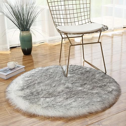 Miniatura 10 de Alfombra redonda de piel sintética con círculos de color rosa y esponjosa, alfombra circular de felpa para el suelo, para dormitorio, sala de estar,