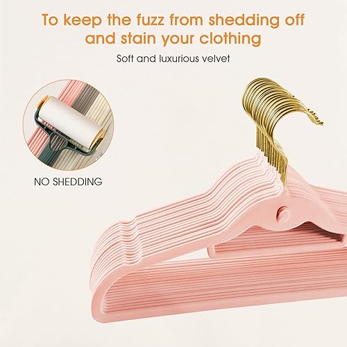 Miniatura 3 de Perchas de terciopelo para ropa, delgadas, apilables, antideslizantes, de fieltro rosa, para dormitorio, ahorro de espacio, perchas resistentes para