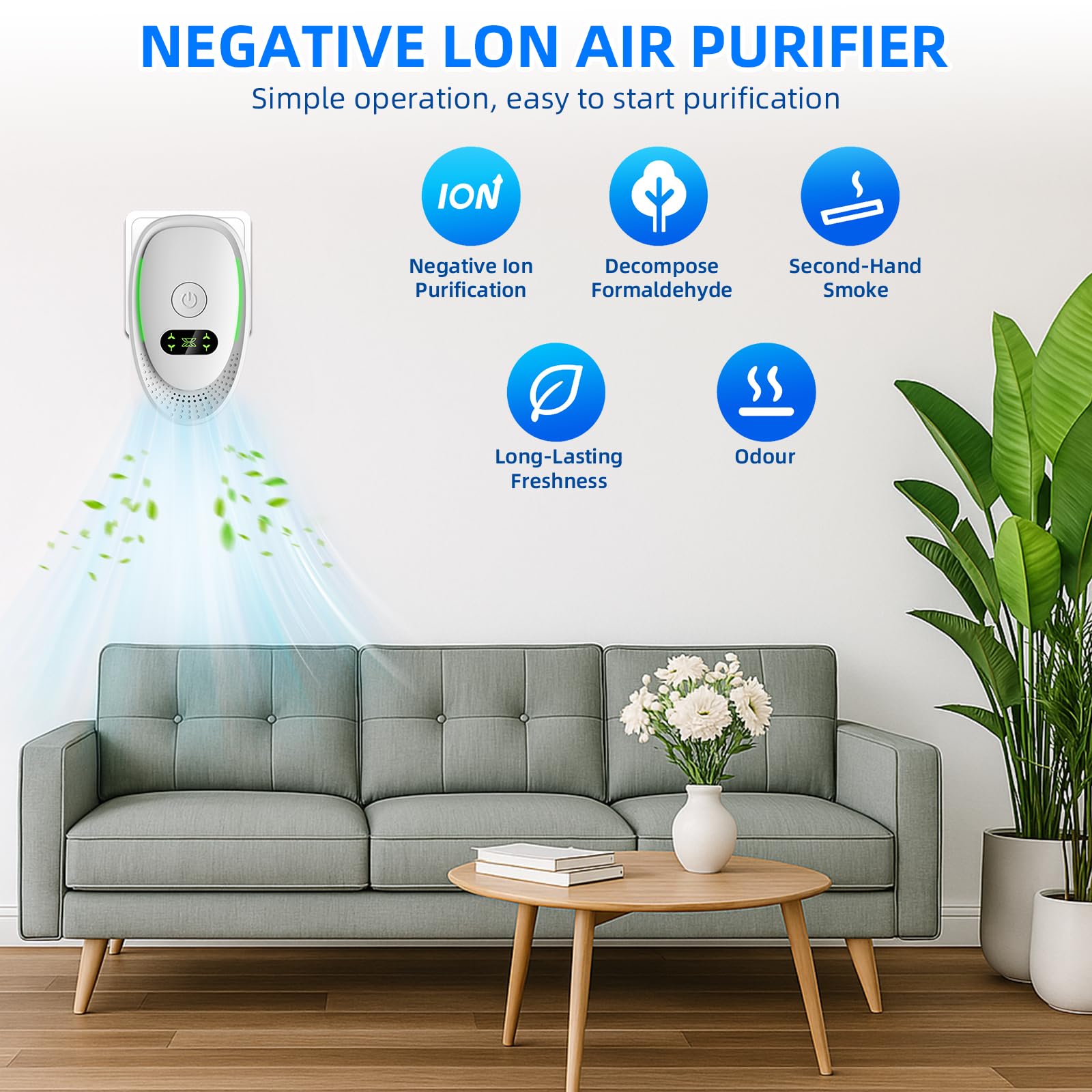 Confezione da 6 purificatori d'aria, ionizzatore negativo 2025 per la casa, mini filtro d'aria mobile senza filtro con luce verde per odori, polvere di fumo, animali domestici, funzionamento