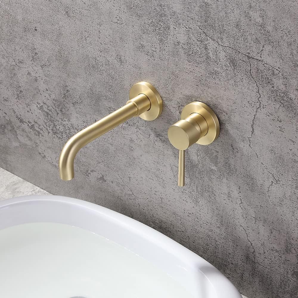 Uр Tо 40% оƒƒ JinYuZe Wall Mount Bathroom Sink Faucet Brushed Brass Single Handle Swivel Spout Basin Mixer Tap, Solid Brass