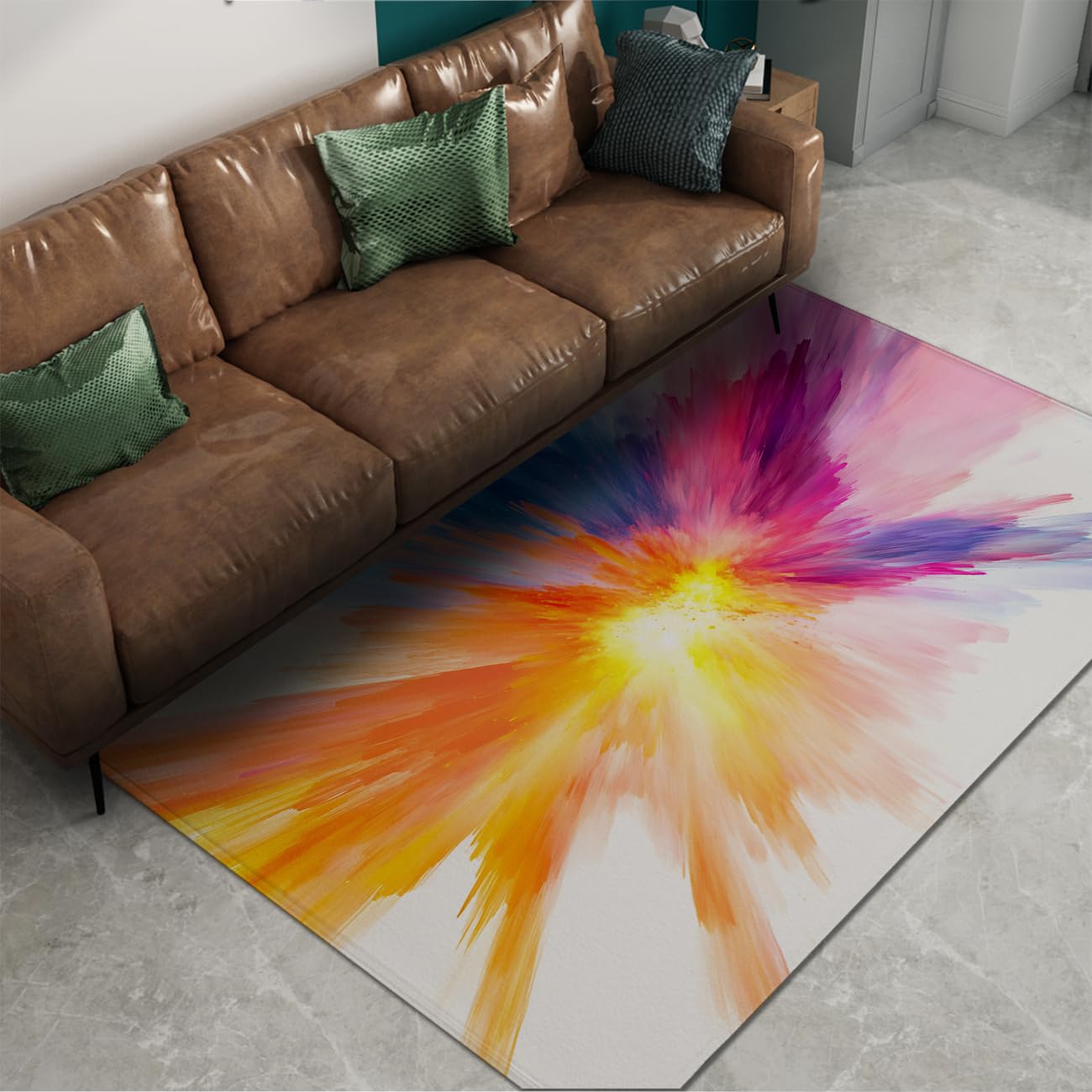Tapis pop art coloré 160x230cm abstrait à encre splash pour salon et chambre