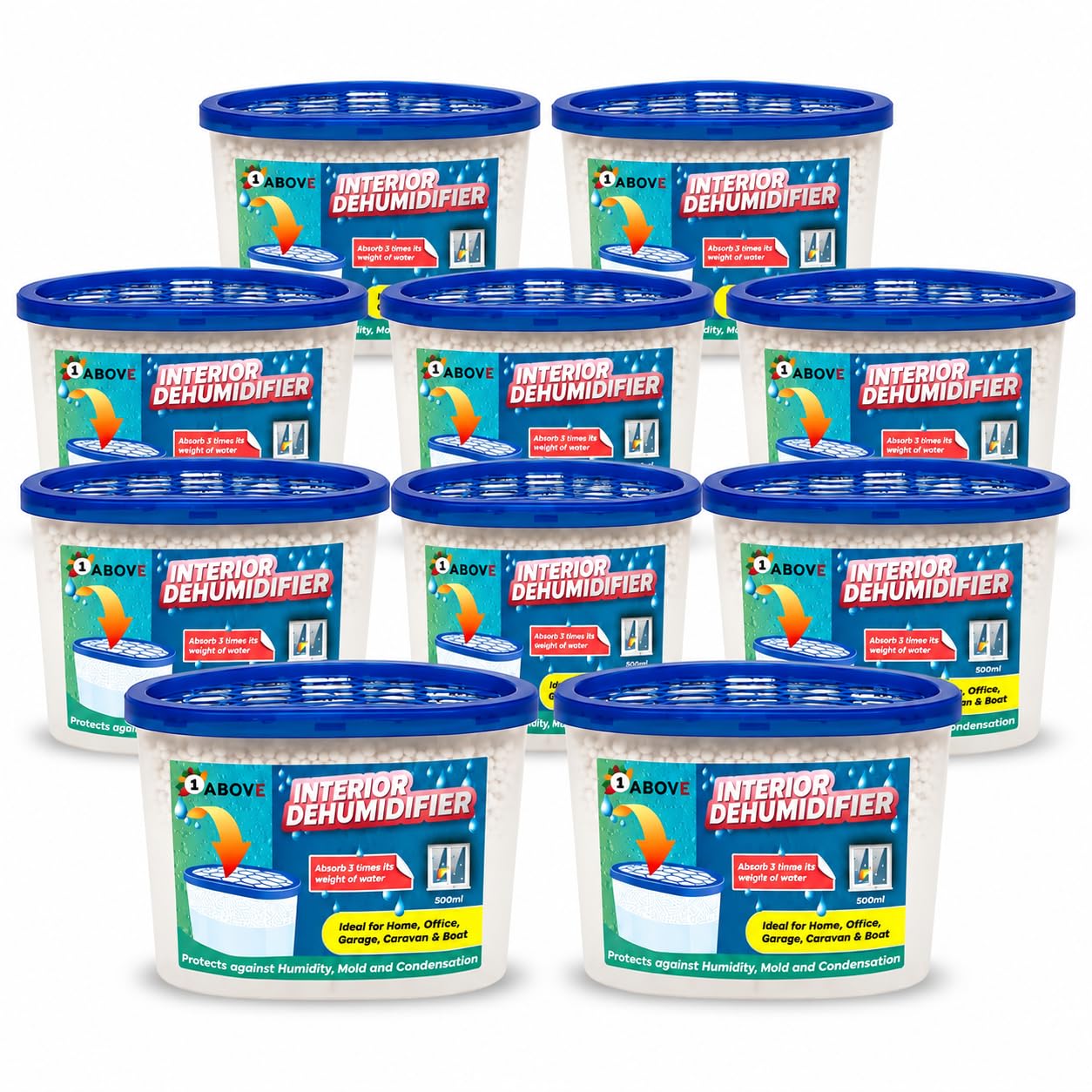 1ABOVE 10 Pack 500ml Moisture Absorber Dehumidifier Tubs