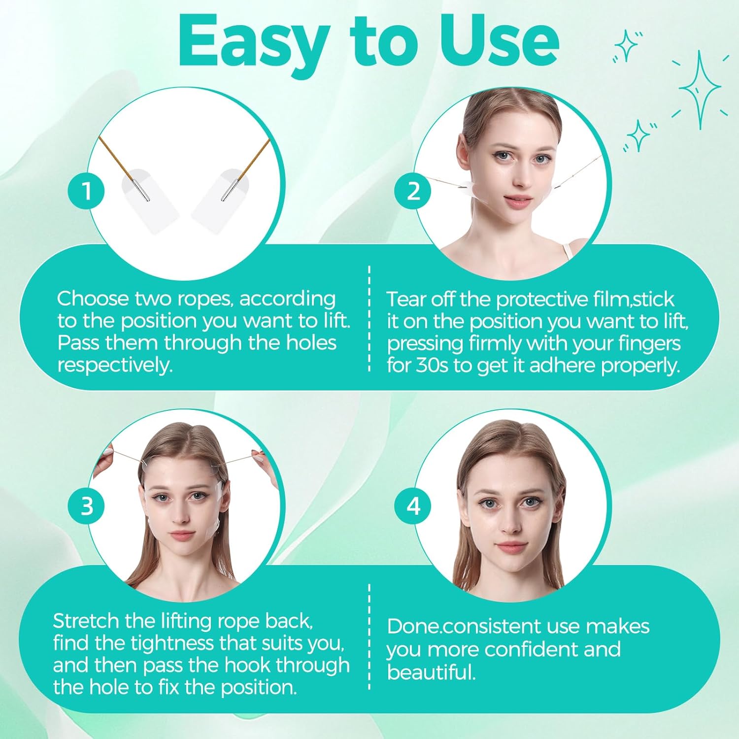 Neck Tape Lifting Invisible,100pcs Face Lift Tapes and Bands with 8 Strings,Face Tape Lifting, Neck Lift Tape Turkey, Tightening Face Lifter Tape Facial Tape for Double Chin Jowls Eyes Sagging Makeup