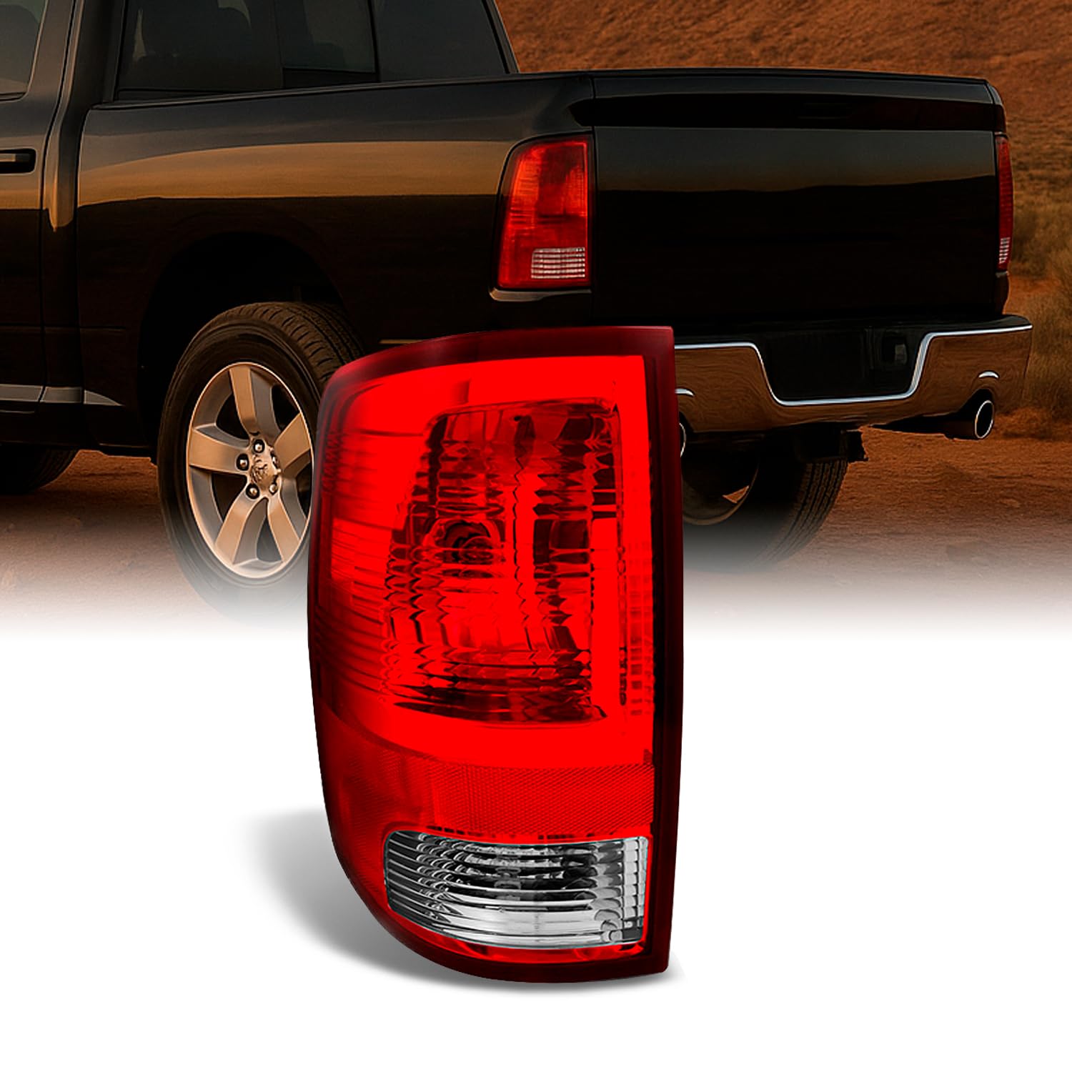 For 09-18 Dodge Ram 1500/2500/3500 Pickup Truck Rear Red Clear Tail Light TailLamp Brake Lamp Driver Left Side