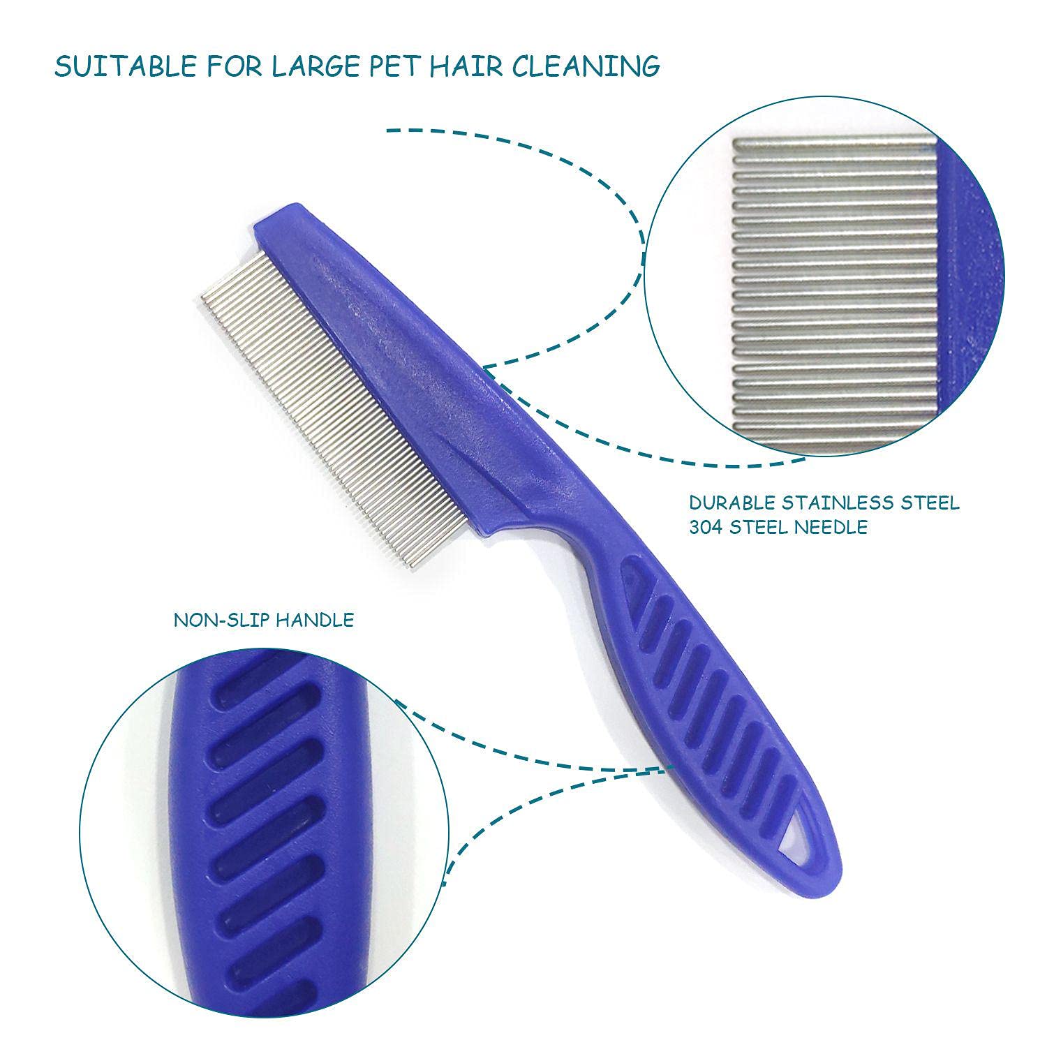 6 PCS Kit de peigne anti puce chiens et chats,Peigne Anti Poux,Peigne Anti Puces pour Chat, Elimination poux et poussière Outil de toilettage en acier inoxydable avec pointes arrondies