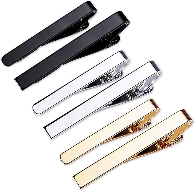 YTBUBOR 6 Pieces Mens Ties Clips Silk Tie Bar Set, Silver, Black and Golden Square and Round Edges, Best Gifts for Your Father, Lover and Friends in Wedding, Party, Meeting