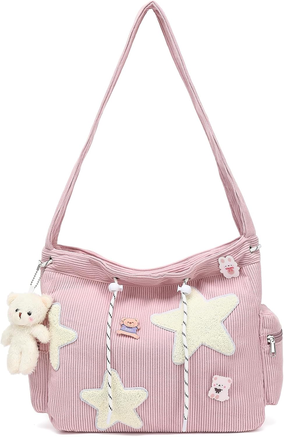 Cute Tote Bag for Women Teens, Kawaii Corduroy Star Crossbody Shoulder Purse
