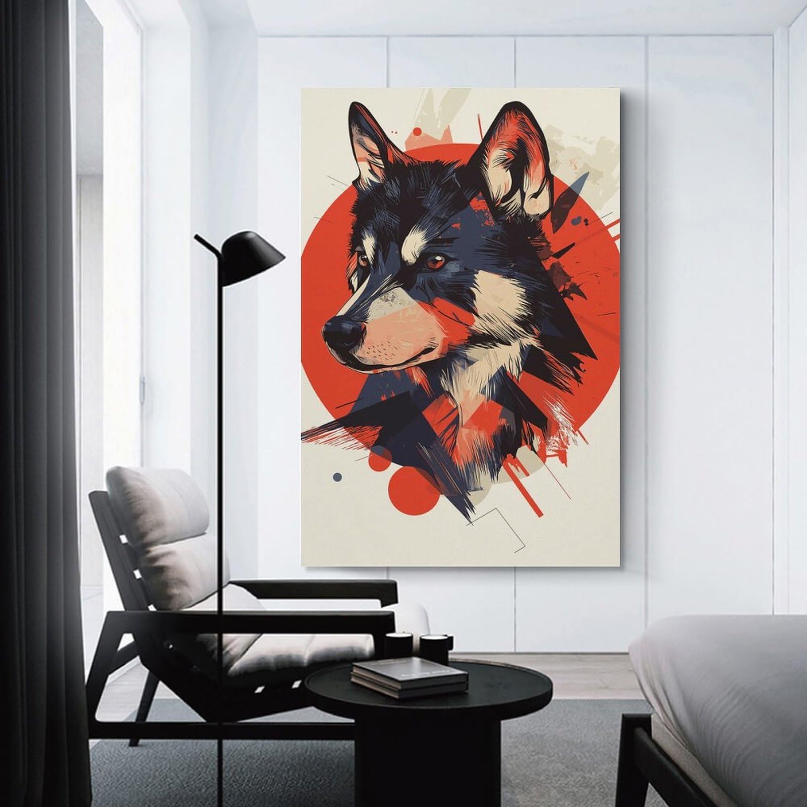 Junmoney Unframe-Style-14 Hanging Wall Art Wolf Portrait In Red, 12X18inch(30X45cm), For Gallery Wall Layouts In Home Or Office, An Easy Match For Collected Prints