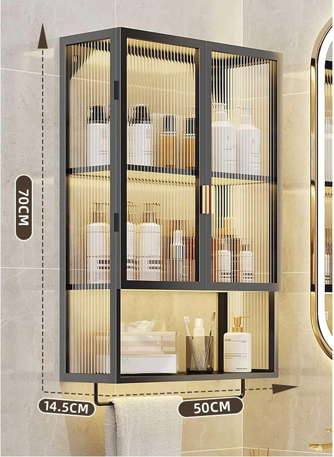 Nizer Mcine Sto - Armadietto da bagno a parete con barra porta asciugamani, salvaspazio, porta shampoo e lavanderia, senza fori, ripiano da cucina sopra il WC Solut