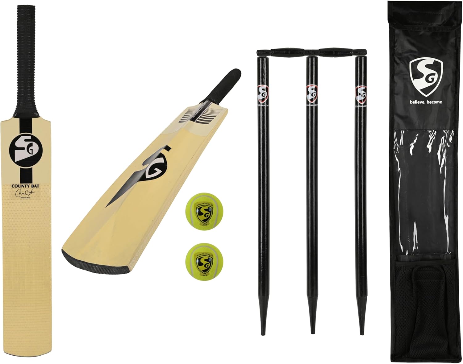 SG County Junior Cricket Kit – Kashmir Willow Bat, Stumps, Balls & Cover | Rishabh Pant Edition | Cricket Set (Size 3, Size 4) - Ready to Play
