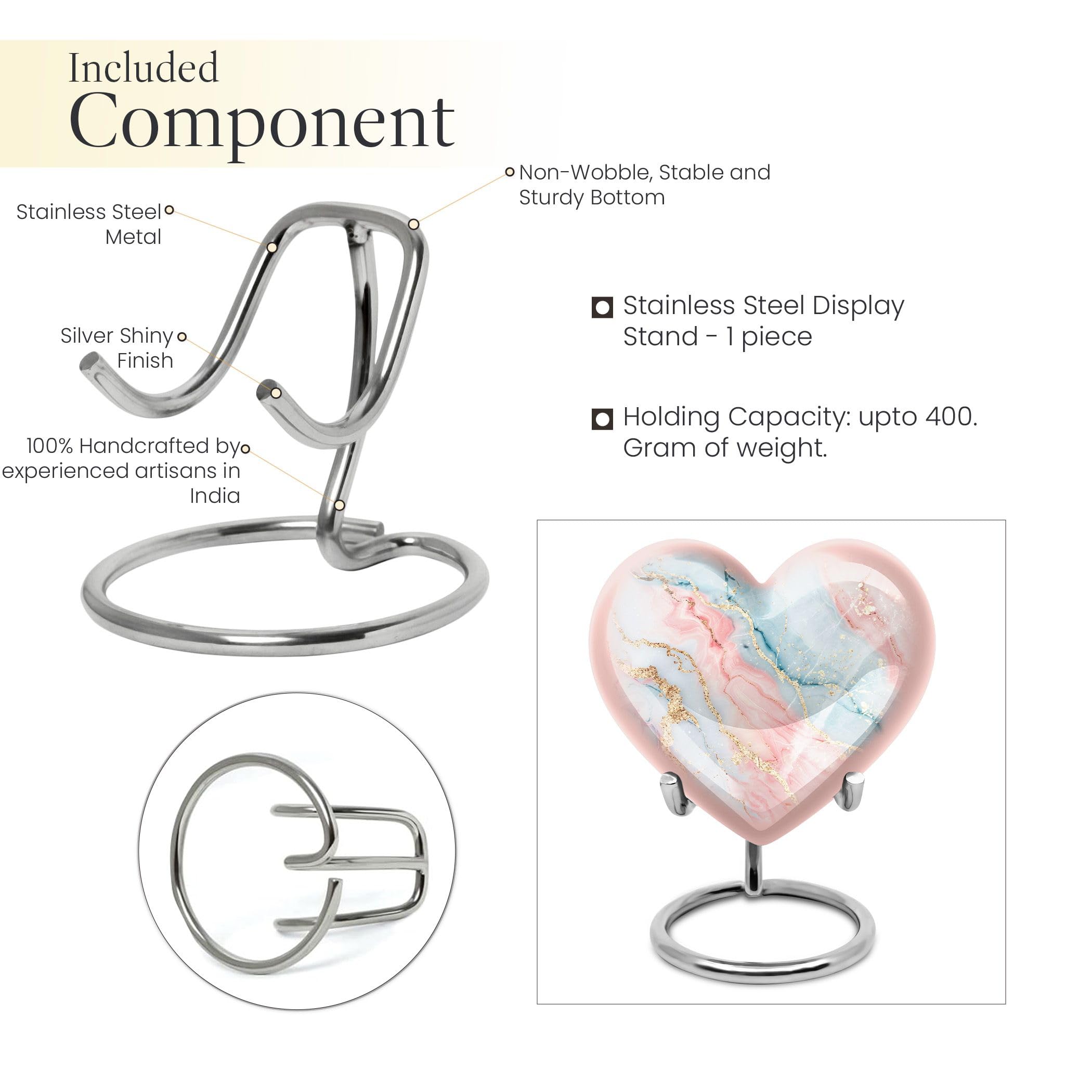 YATHABHISA Blush and Sky Marble Heart Urn, 3" Keepsake Pack of 1, Aluminium, Polished, Memorial Urn for Human Ashes - Image 4