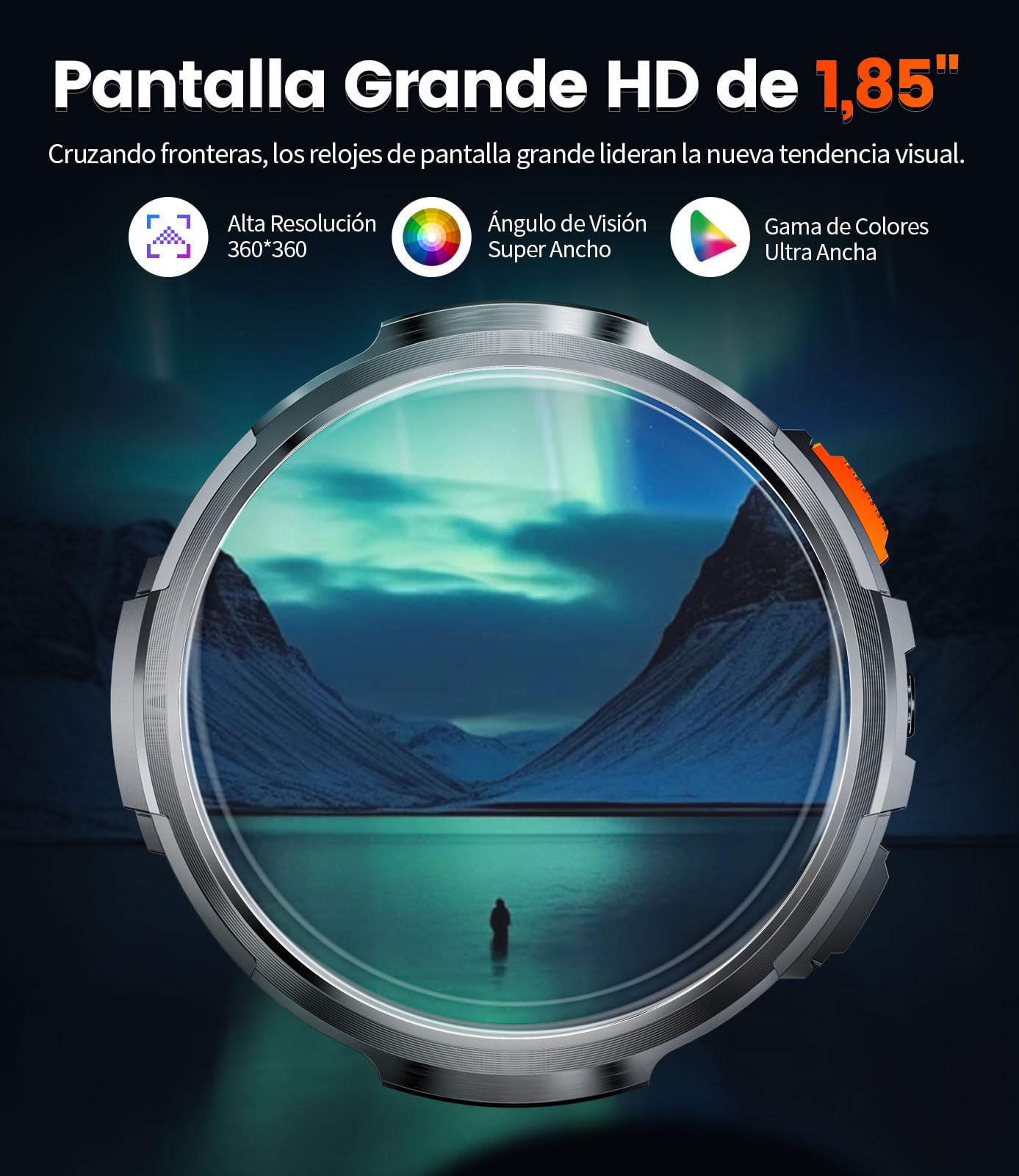 Reloj Inteligente Hombre-1.85'' Grande Pantalla /730 mAh Batería,Smartwatch Hombres con LED Linterna/120+ Modos Deporte,IP68 Impermeable,24/7 Frecuencia Cardíaca,Monitor de Sueño para Android iOS