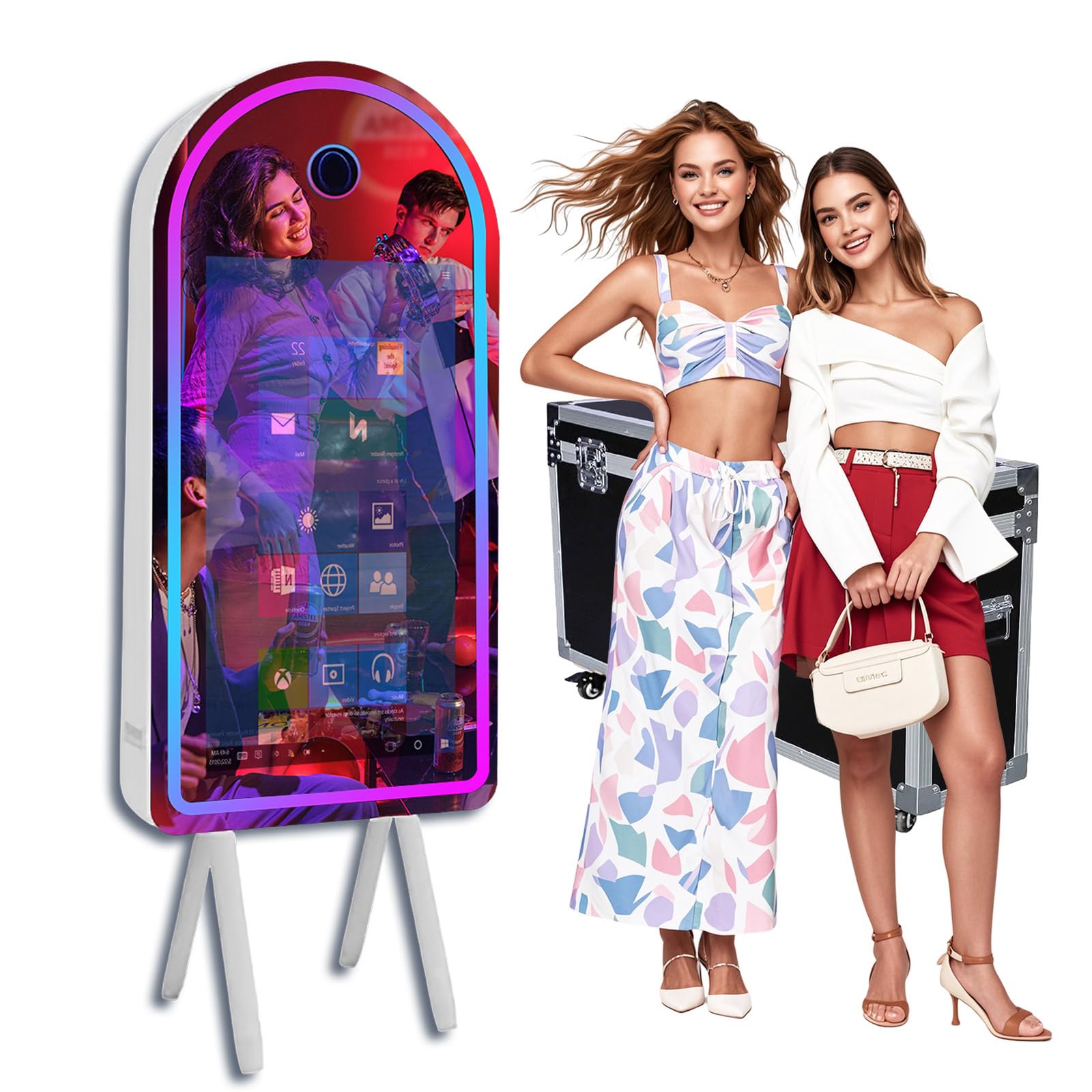 Magic Mirror Fotobudka ze światłem RGB (łukowy ekran dotykowy 32 cale, urządzenie do fotobudki)