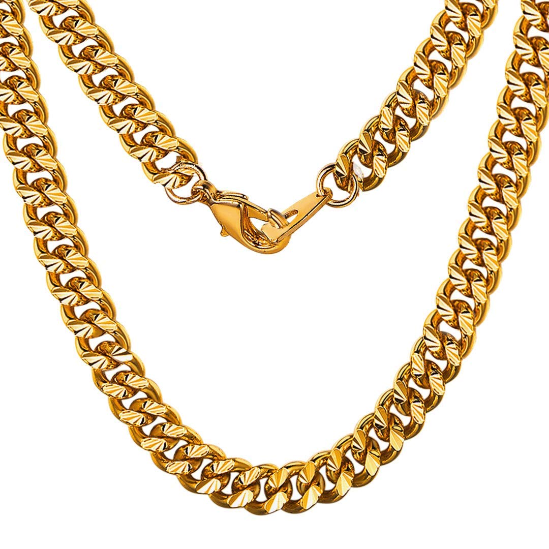 ChainsHouse Stainless Steel Cuban Chain Necklace for Men Women, 18K Gold/Black/Rose Gold Plated Miami Curb Chains,18" 20" 22" 24" 26" 28" 30" Length,4mm/7mm Wide,Send Gift Box