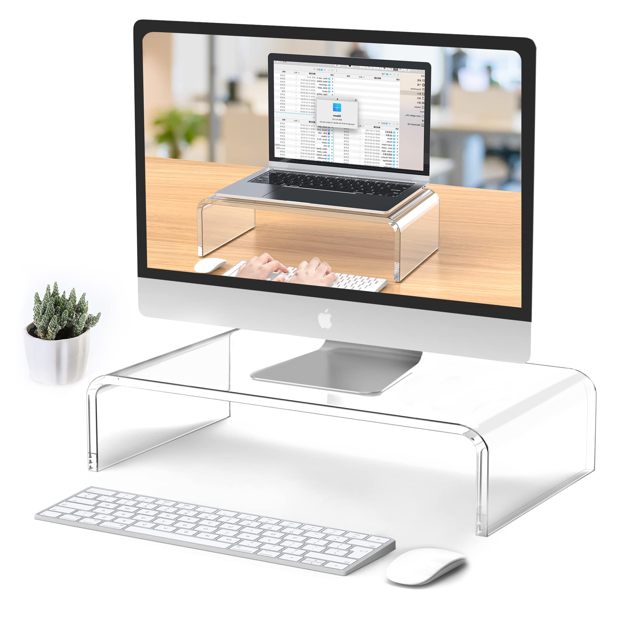 Acrylic Monitor Stand Riser Clear Laptop Stand for Desk Acrylic Monitor Riser for Desk Accessories Aesthetic Laptop Riser Clear Computer Stand White Office Supplies for Women Essentials