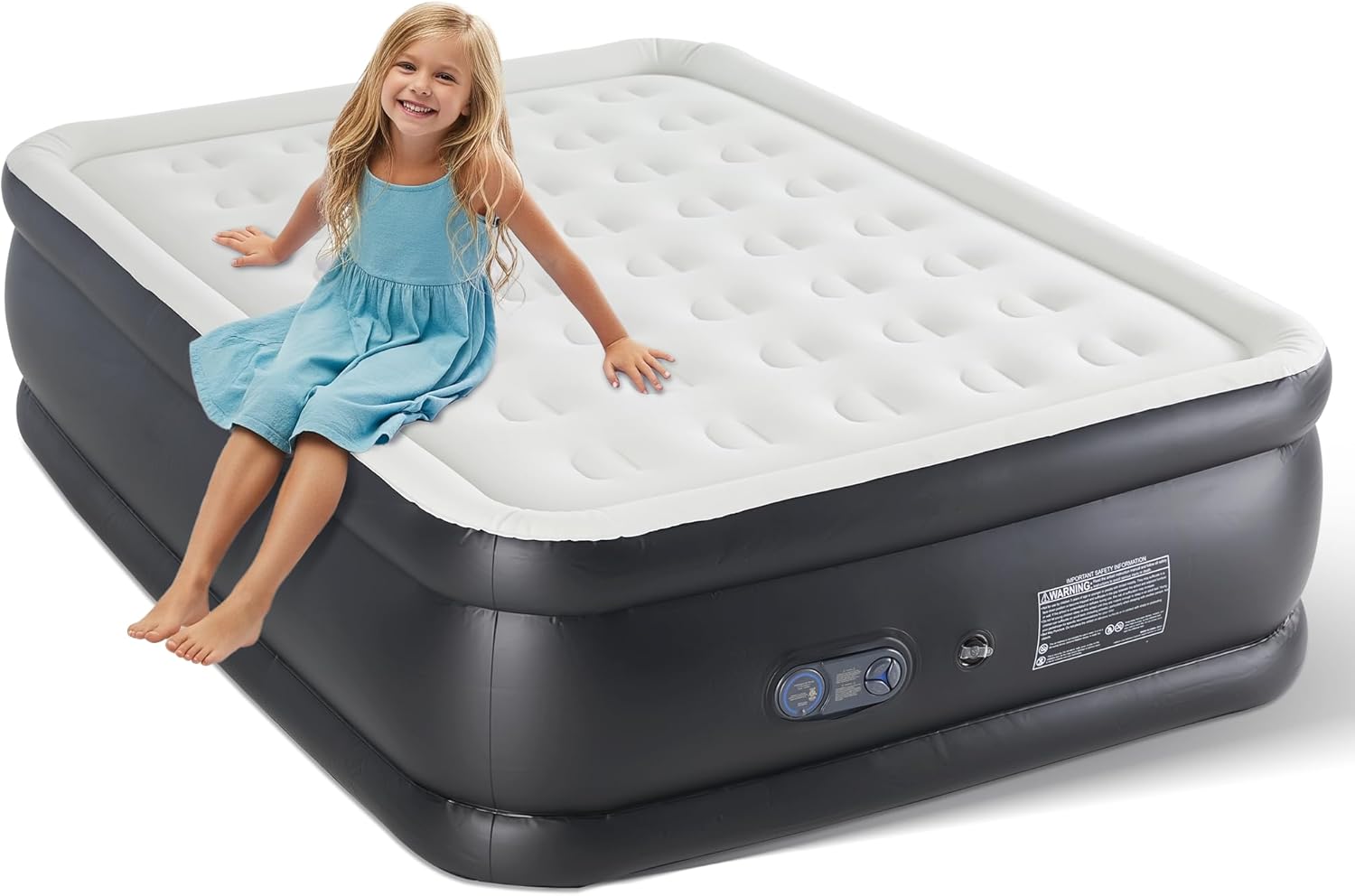 Simple Deluxe Queen Camping Air Mattress with Built-in Electric High-Speed Pump, Bed Height, Blow Up Inflatable Airbed with Carrying Bag for Home Guests & Travel, Waterproof Foldable Portable