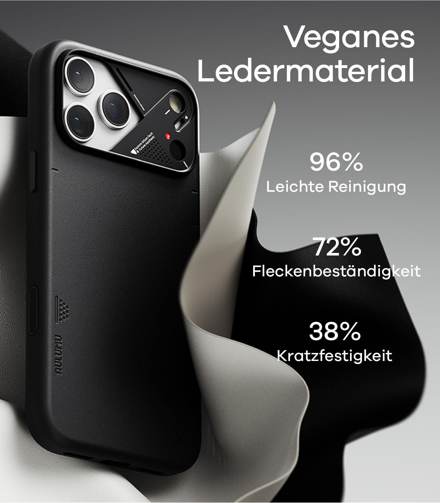 Aulumu A17 Veganes Leder Hülle für iPhone 17 Pro Max Case für Magsafe mit Kühlrippen und Kamerasteuerung Schutzhülle, CoolHyper Handyhülle Stoßfest Kratzfest Komplett Wrap-Around, Schwarz