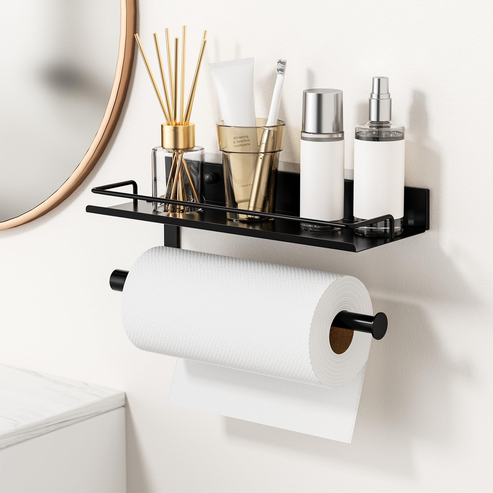Porta Rotolo Da Cucina, Autoadesivo Portarotolo Da Parete Senza Forature, Portasciugamani Con Ripiano Portaoggetti per Cucina E Bagno