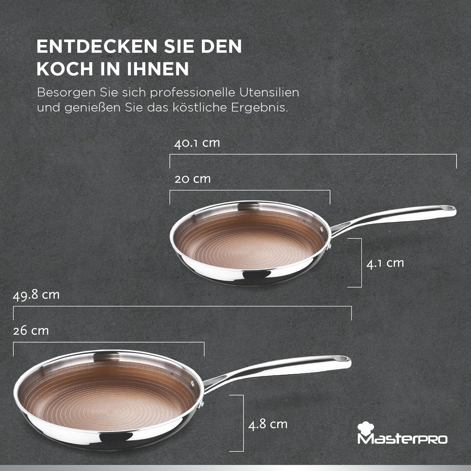 MasterPRO GIRO - 2-teiliges Hybrid Bratpfannenset (20cm & 24cm) - 3-lagig mit ILAG Antihaftbeschichtung - Kratzfeste Wabenstruktur - Induktion & Backofen - PFAS/PFOA/PTFE Frei - Edelstahlgriffe