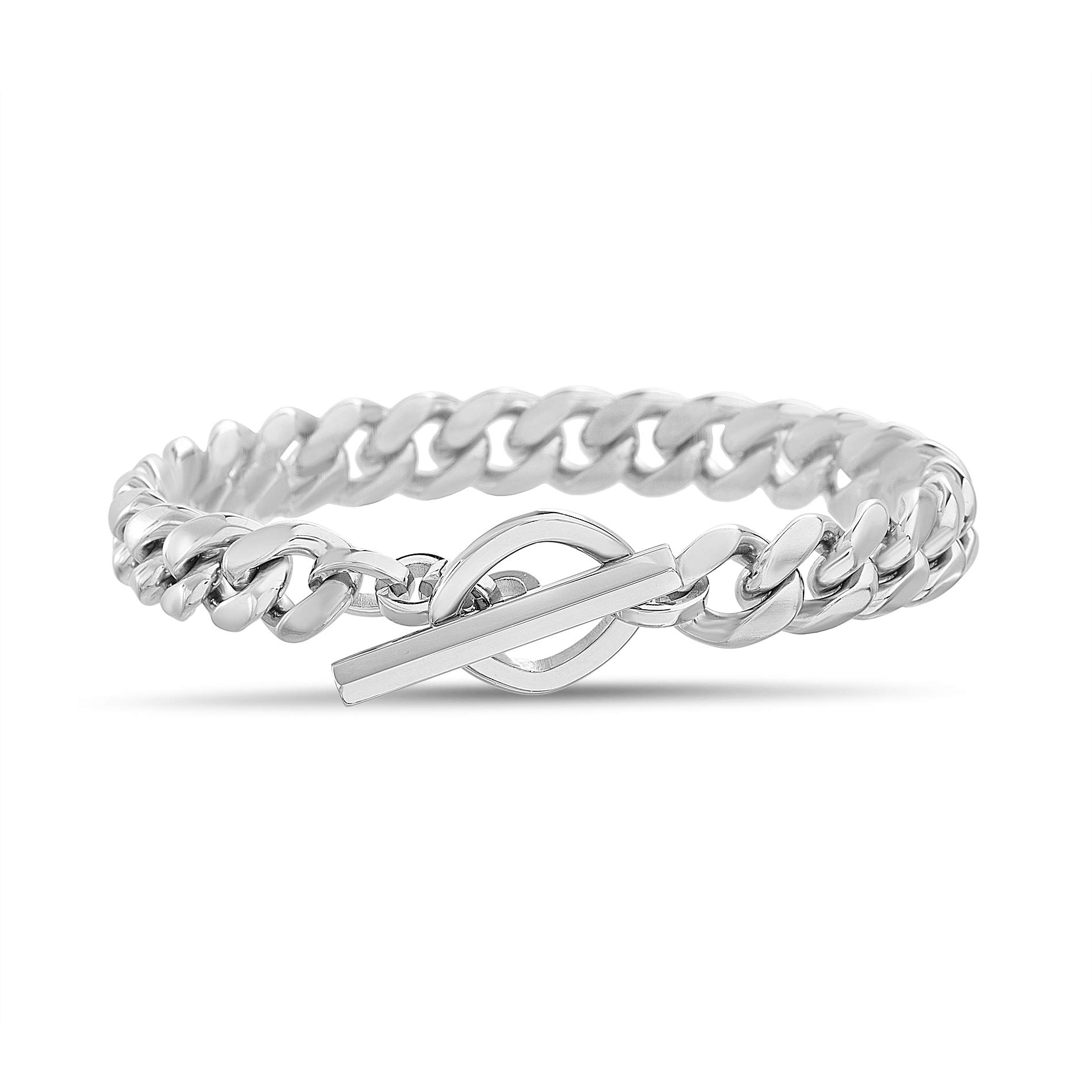 Nautica Square Stainless Steel Bracelet for Men 10mm Wide Cuban Chain 7 Inches Long Square Toggle Clasp