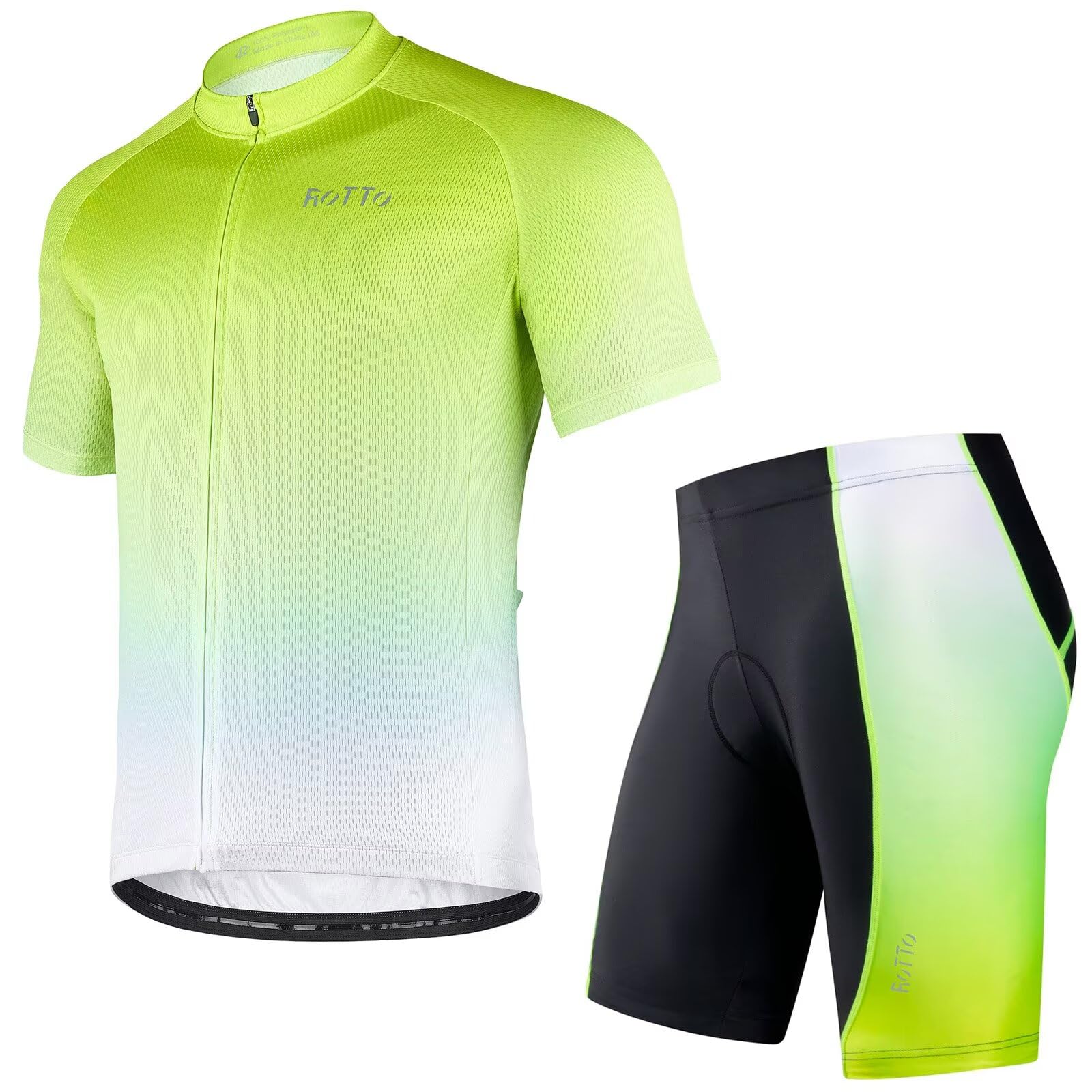 ROTTO Mens Cycling Jersey and Shorts Set Short Sleeve Biking Outfit Bike Clothing and Padded Shorts Suit