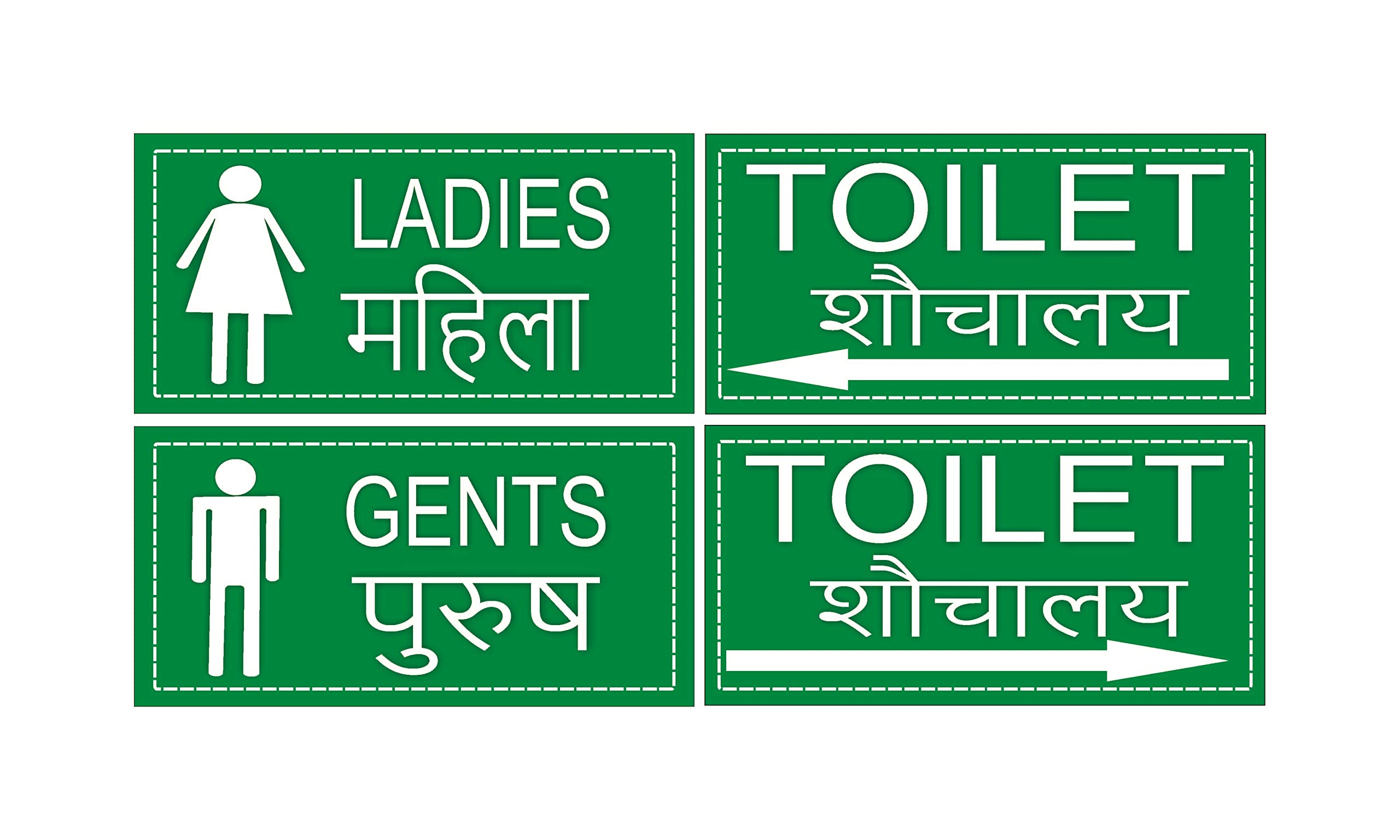Good Print Zone : Toilet ladies and gents arrow left and right sided sign board print On 5mm thick sunboard hindi and english color green size 4"X 8"inch Pack Of 1 set