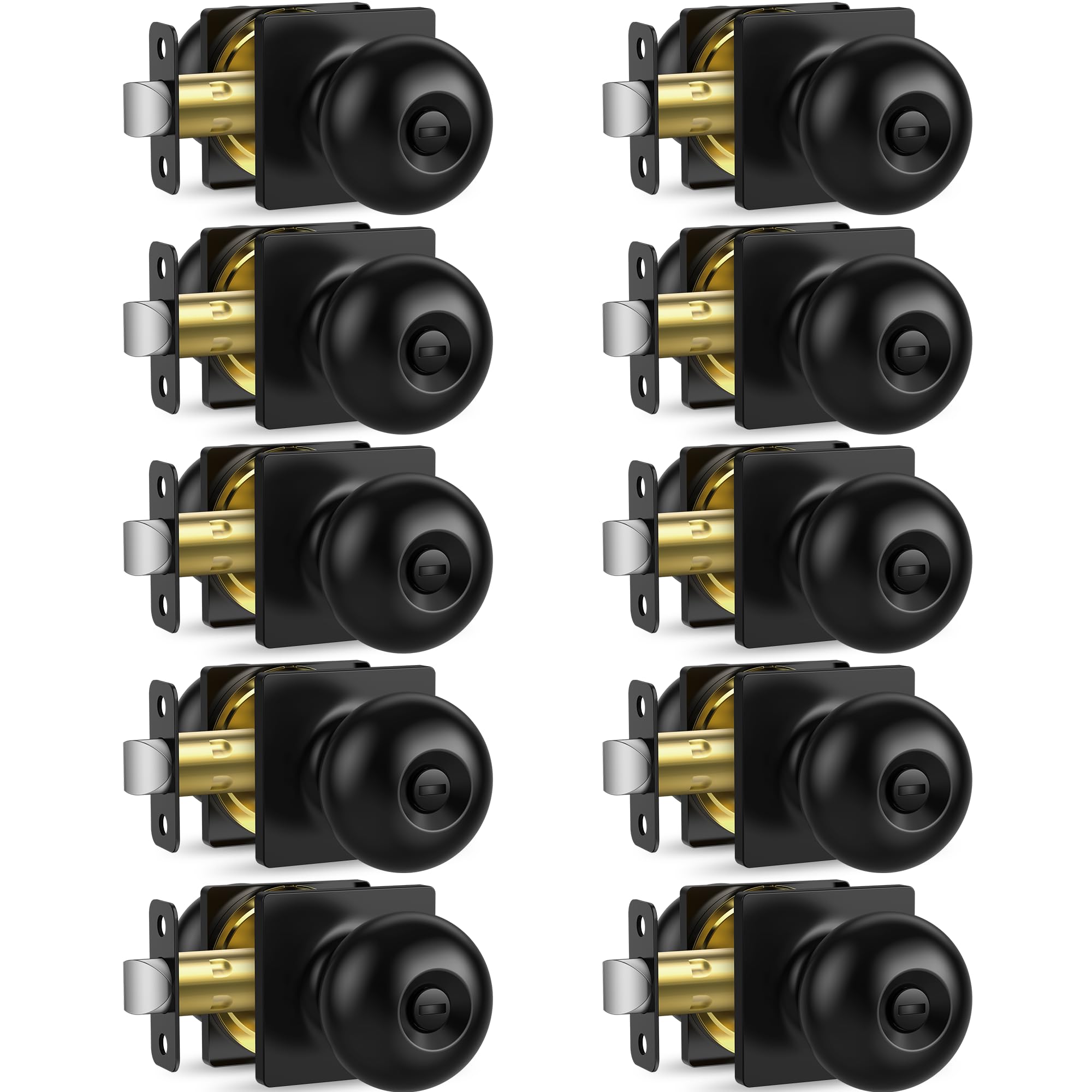Matte Black Privacy Door Knobs - 10 Pack -1